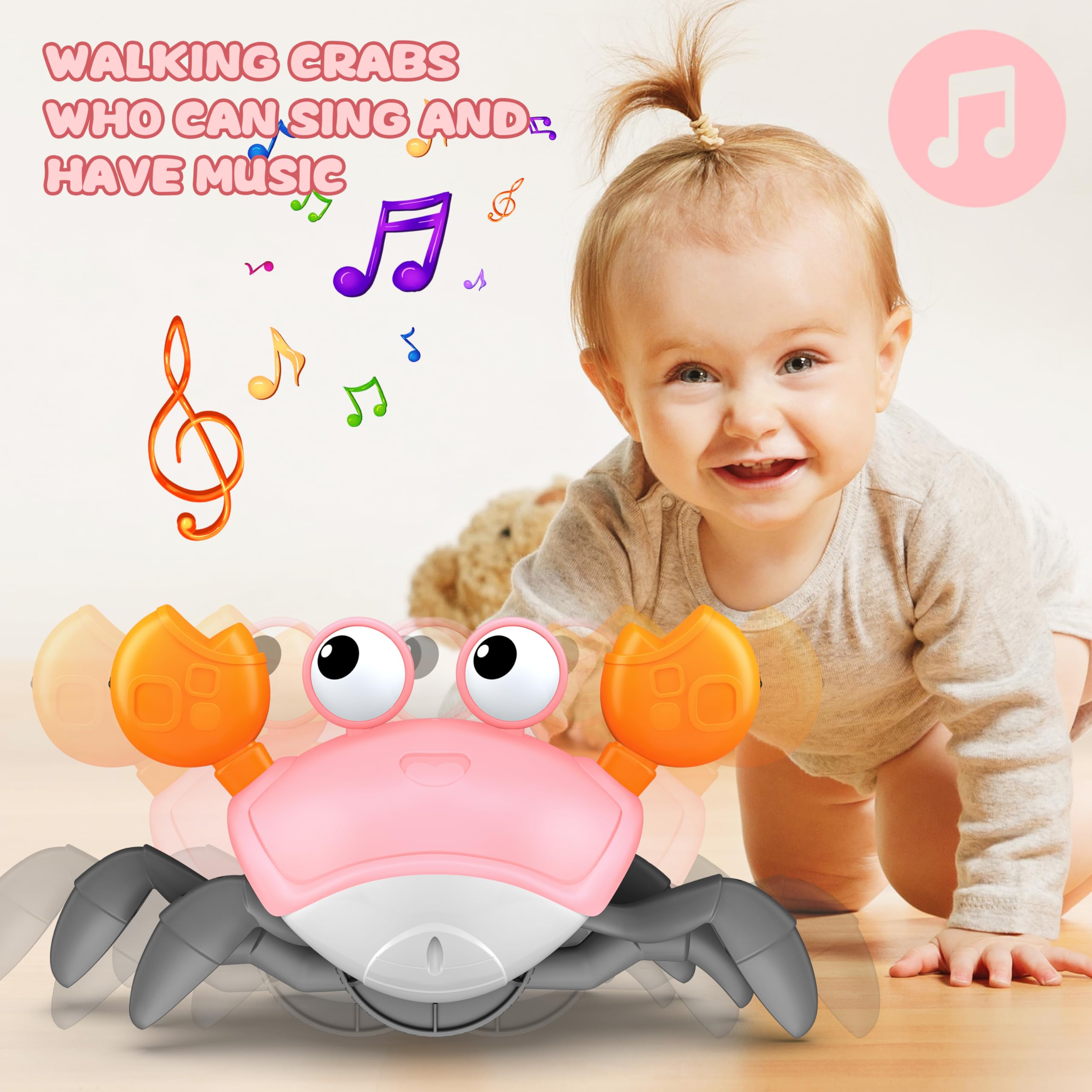 ZHVV Crawling Crab Toy, Infant Tummy Time Baby Toys, Fun Interactive Dancing Walking Moving Toy Babies Sensory Induction Crabs with Music, Baby Toys Boys Girls Toddler Birthday Gifts