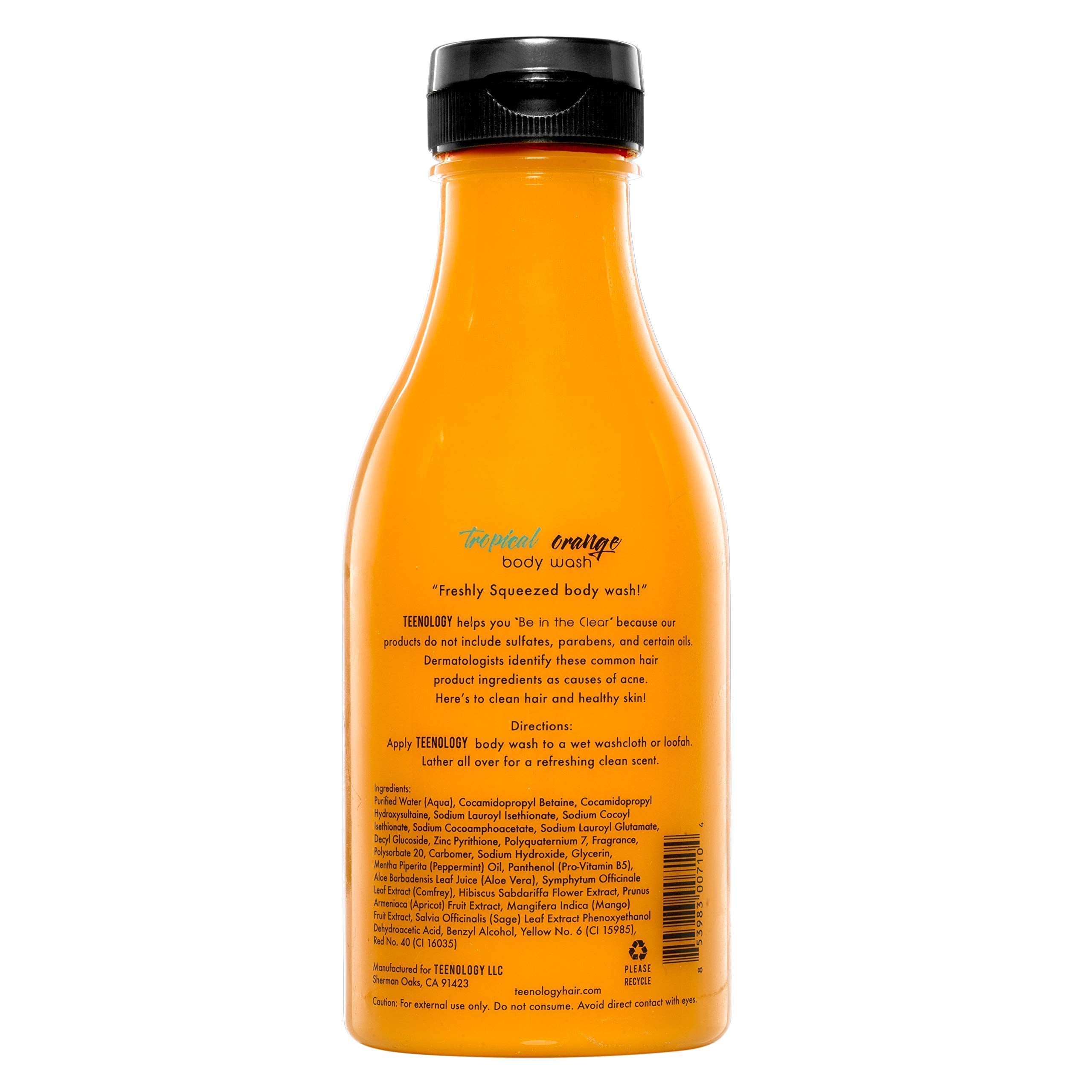 Teenology Shampoo, Conditioner, and Body Wash Bundle (Save 10%) - Sulfate and Paraben Free, Noncomedogenic, Natural Botanical Extracts, Sweet Mint and Tropical Orange - 16 oz.