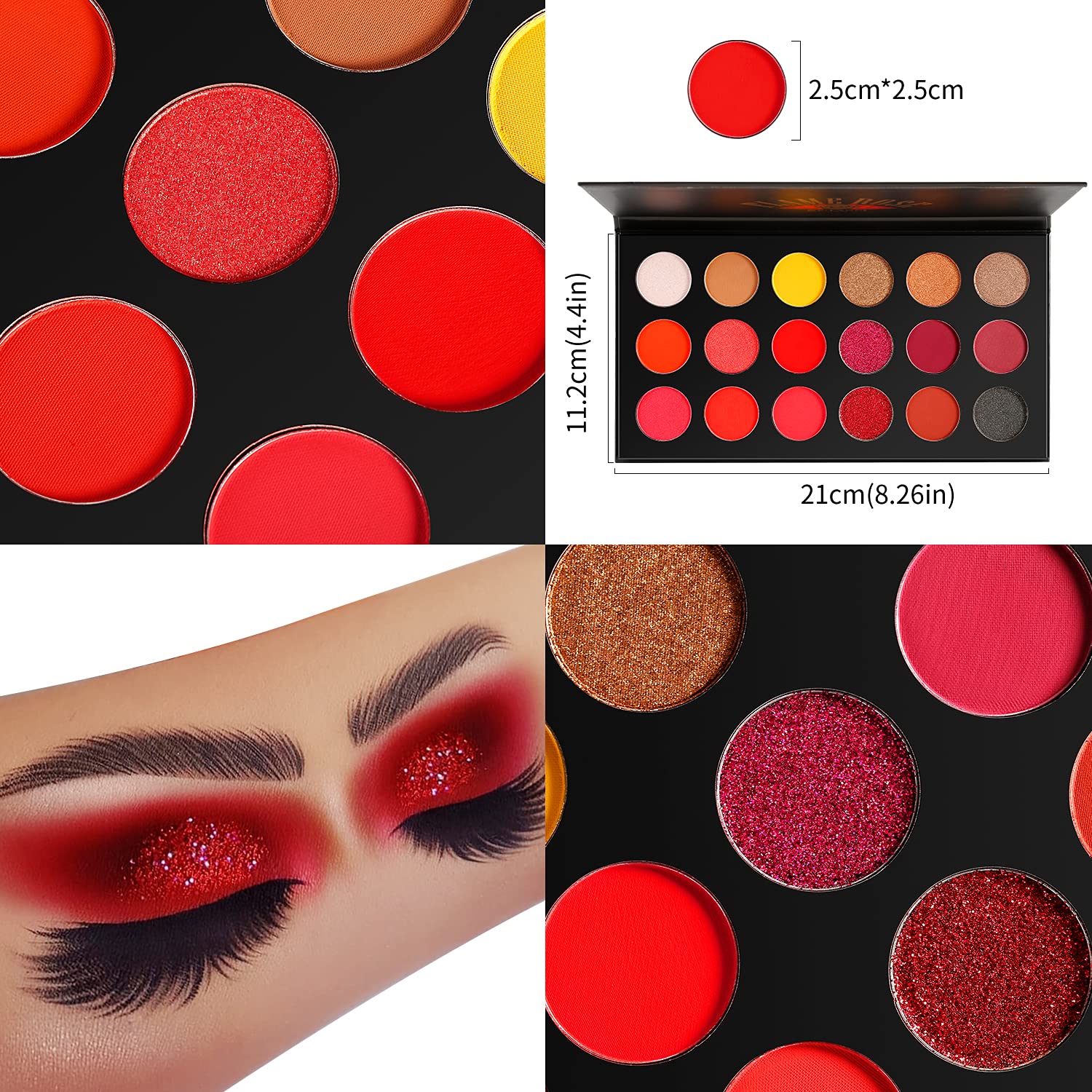 Afflano Red Eyeshadow Palette Highly Pigmented, Long Lasting True Red Eye Shadow Christmas Clown SFX Halloween Makeup Pallet, Brown Black Yellow Sunset Warm Fall Eye Shades, Cruelty Free