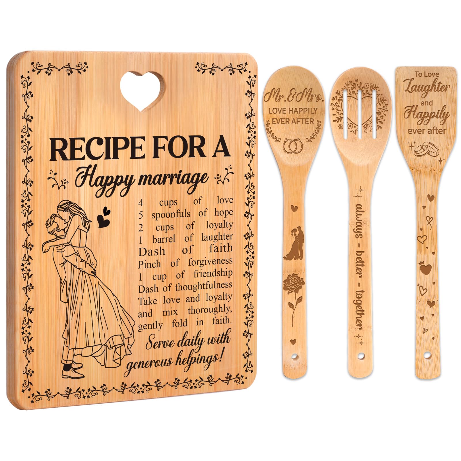 Bridal Shower Gifts for Bride Groom, Wedding Gifts for Couples 2024, Engagement Gifts for Couples, Happy Marriage Cutting Board Set, Bride to Be Gifts, Wedding Gifts for Newlyeds Newly Engaged Couples