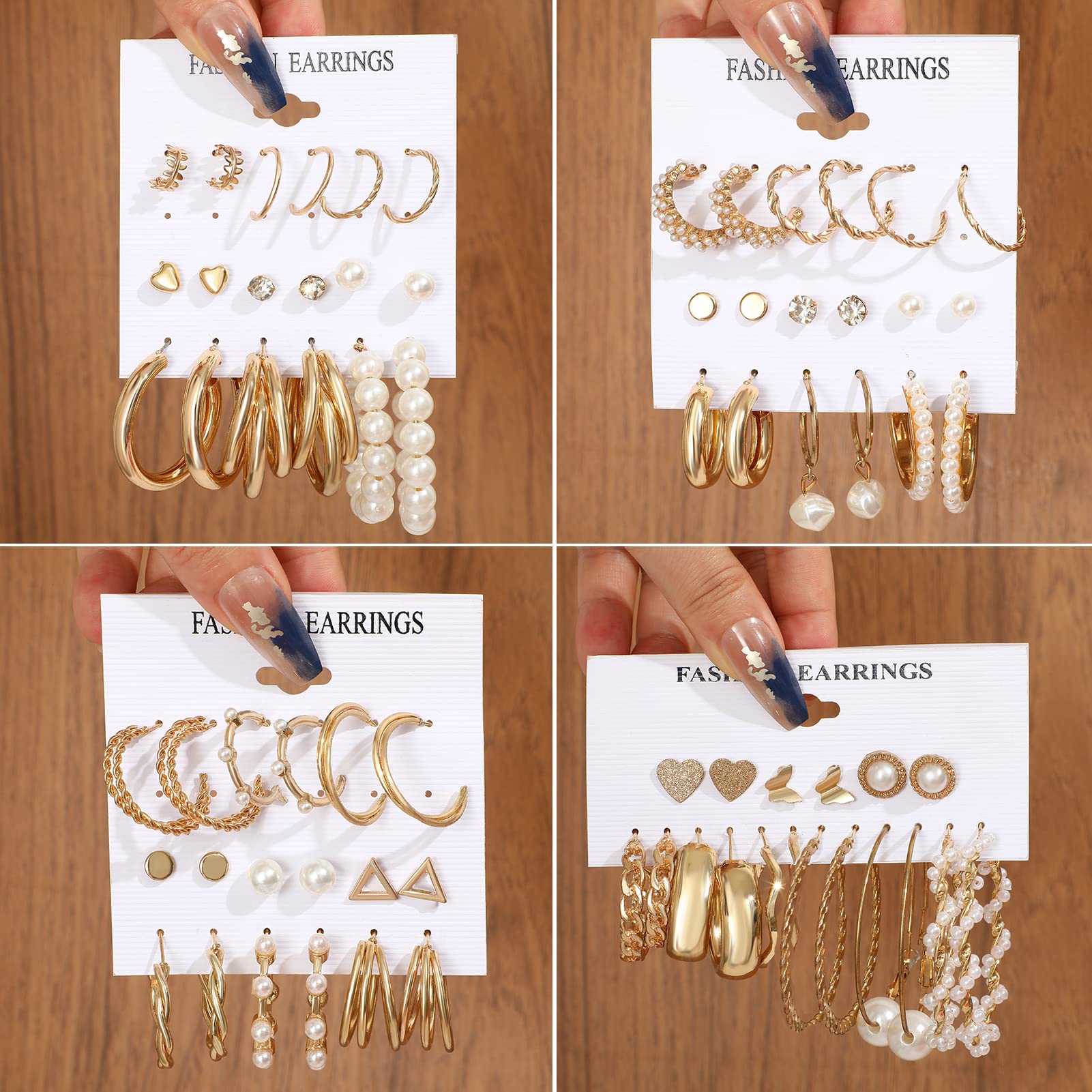 36 Pairs Gold Earrings Set for Women Girls, Fashion Pearl Chain Link Stud Drop Dangle Earrings Multipack Hoop Earring Packs, Hypoallergenic Earrings for Birthday Party Jewelry Gift