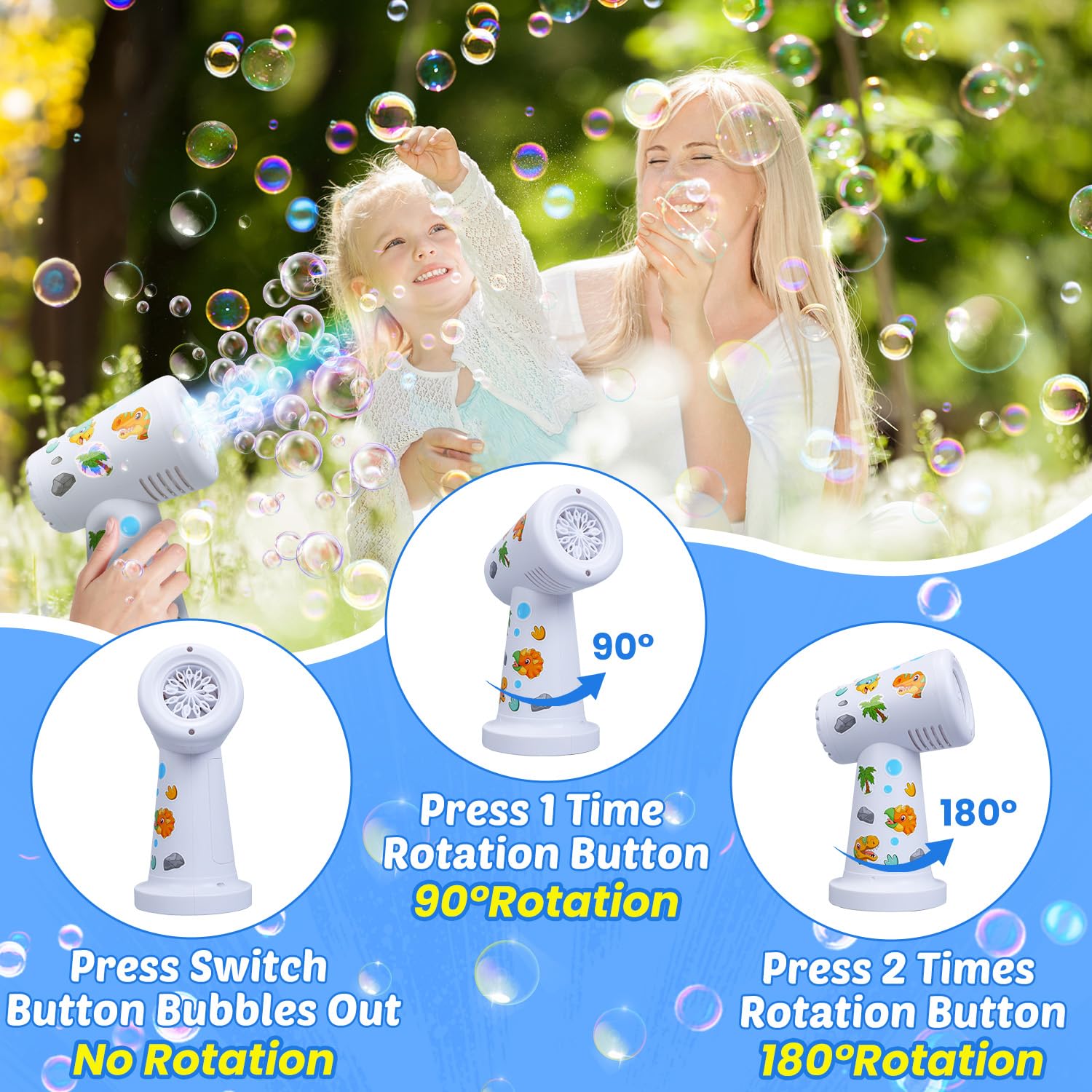 EagleStone Bubble Machine for Kids Toddlers, Automatic 90°/180°Rotation Bubble Blower,20000+ Bubbles Per Minute, Battery Operated Electric Bubble Toy for Indoor Outdoor Party,Birthday,Wedding