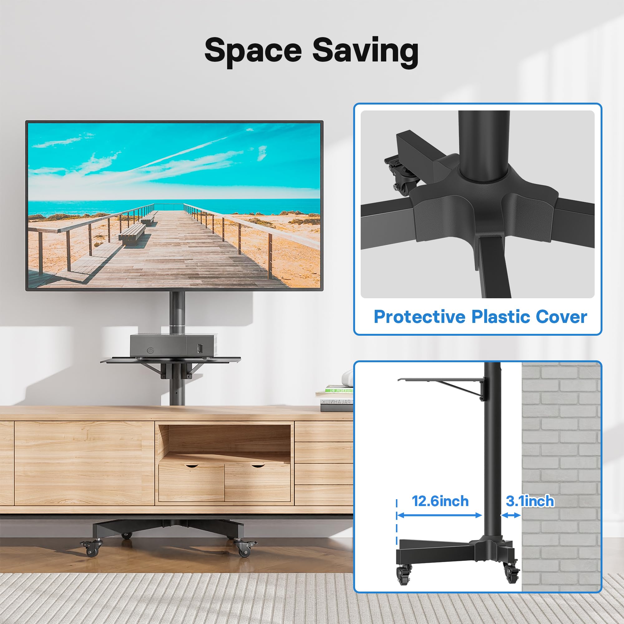 BONTEC Mobile TV Stand with Tilt, Rolling TV Stand Fits 23-60" LED, LCD, OLED, Flat Curved TVs Up to 88 lbs, Height Adjustable TV Cart with Laptop Shelf, Max VESA 400x400mm