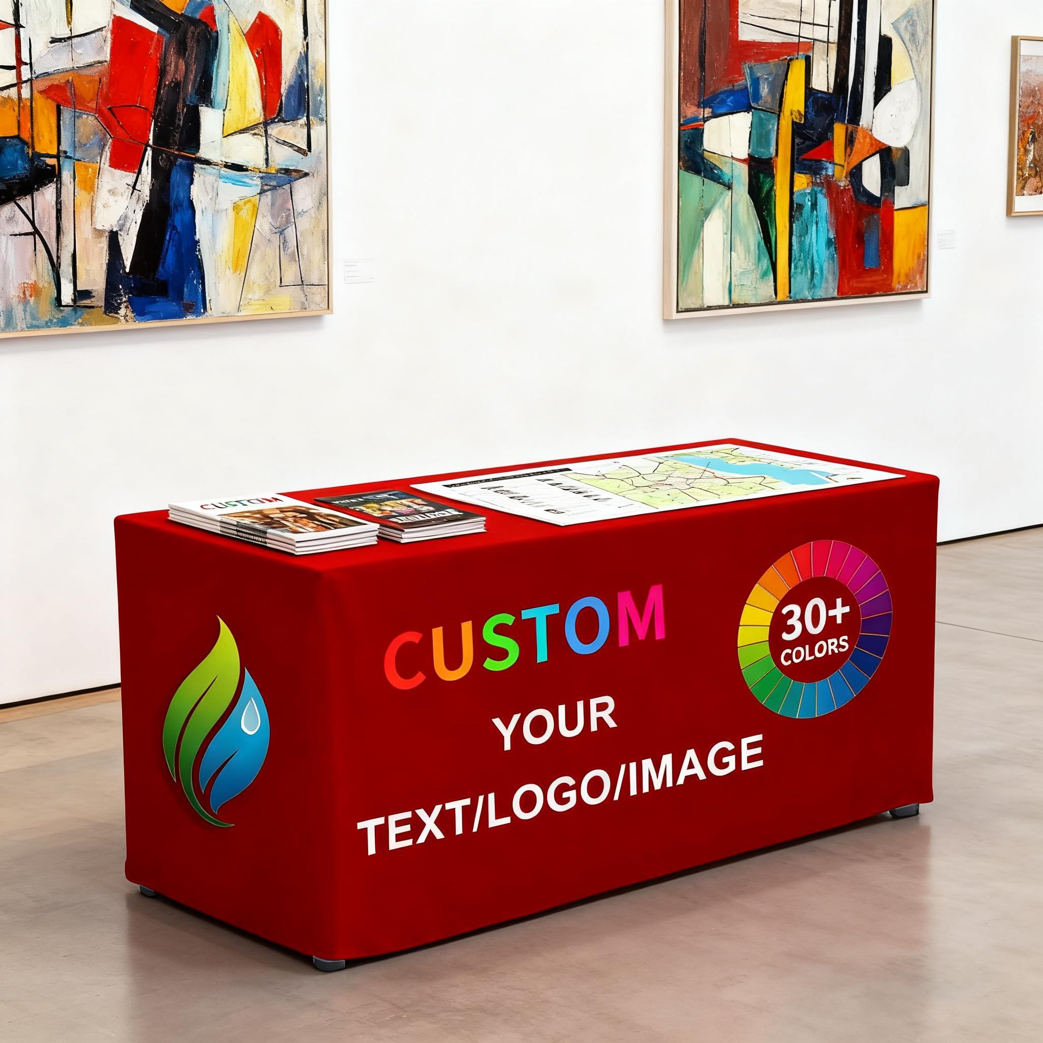 GagetElec Custom Table Cloth with Business Logo - 4FT/5FT/6FT/8FT/10FT Fitted Table Cover, Personalized Tablecloth for Trade Show, Wedding, Birthday, Anniversary & Business Events (4FT Open Back)