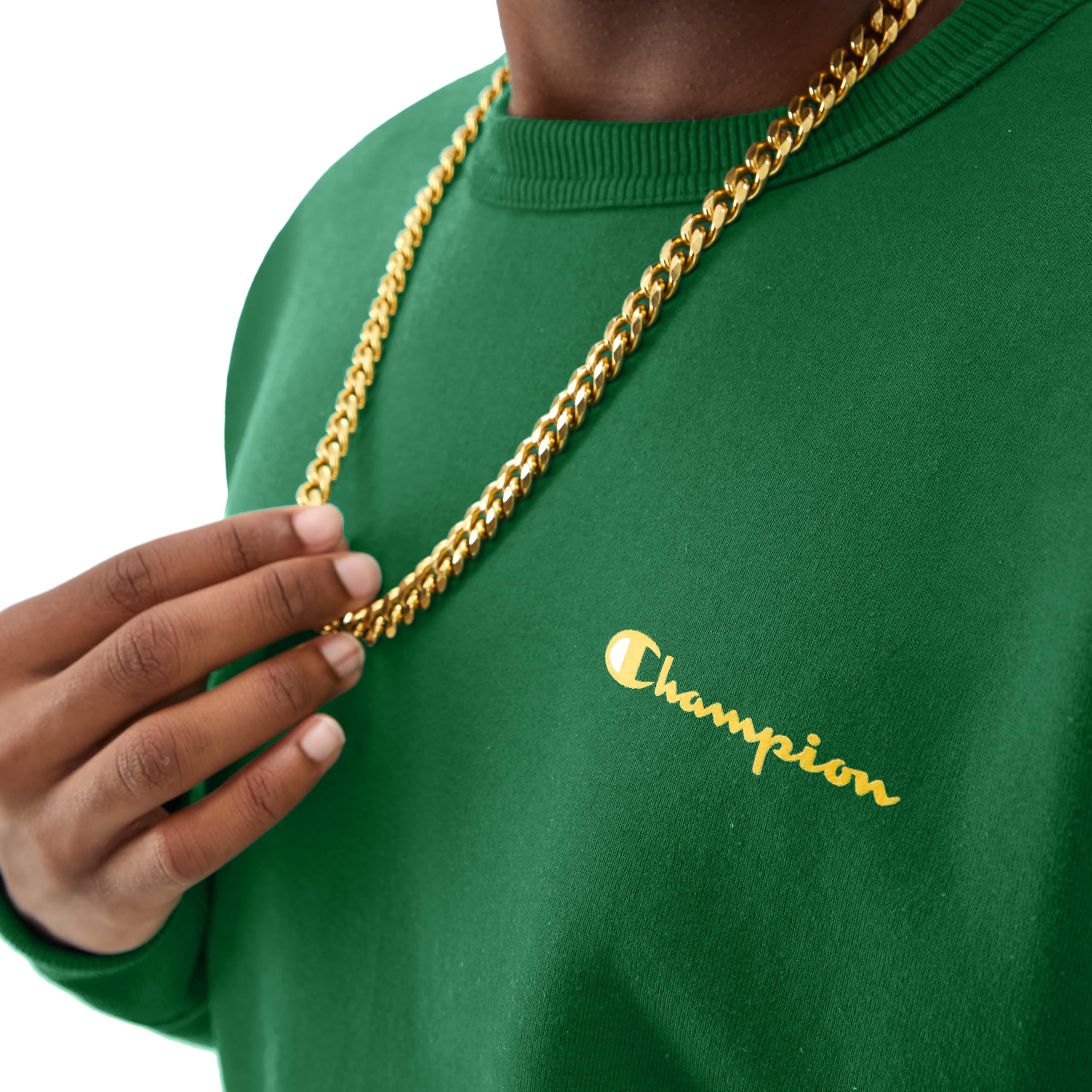 Champion Crewneck, Powerblend Fleece, Hoodie Sweatshirt for Men, Logo (Reg. or Big & Tall), Road Sign Green Small Script