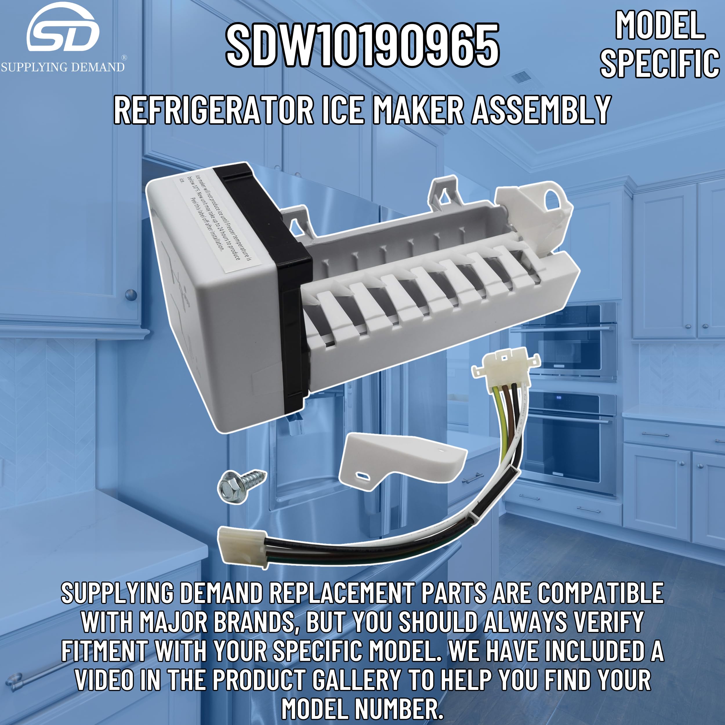 Supplying Demand W10190965 W10190966 Refrigerator Ice Maker Assembly Replacement No Bail Arm Model Specific Not Universal