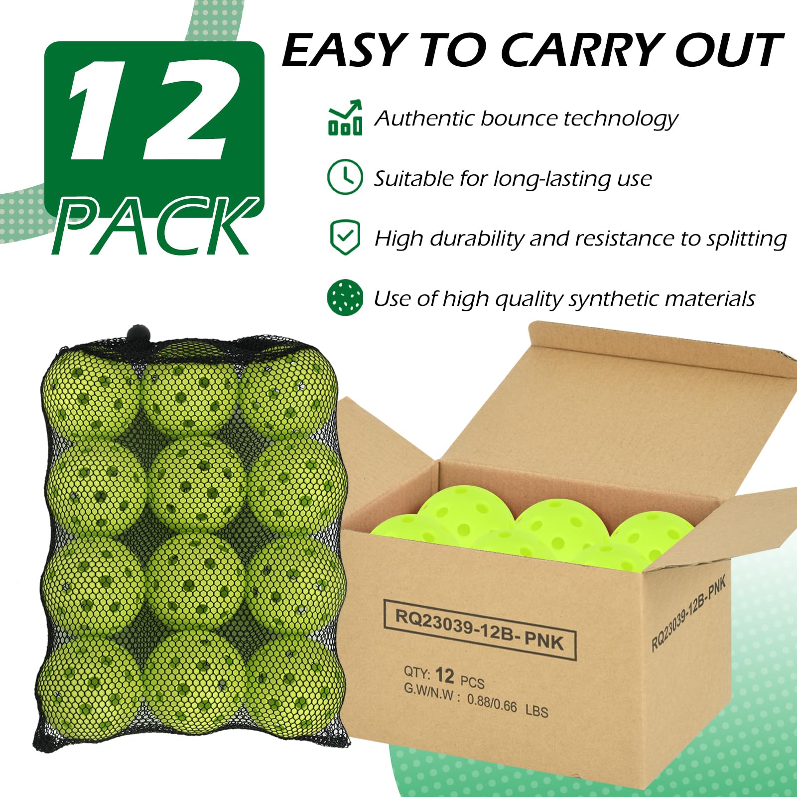 RayChee Outdoor Pickleball Balls, 40 Holes Pickleballs 3/12/48 Pack for Sport Outdoor Play, High Bounce & Durable Pickle Balls Outside for All Style Pickleball Paddle & Court w/Mesh Bag