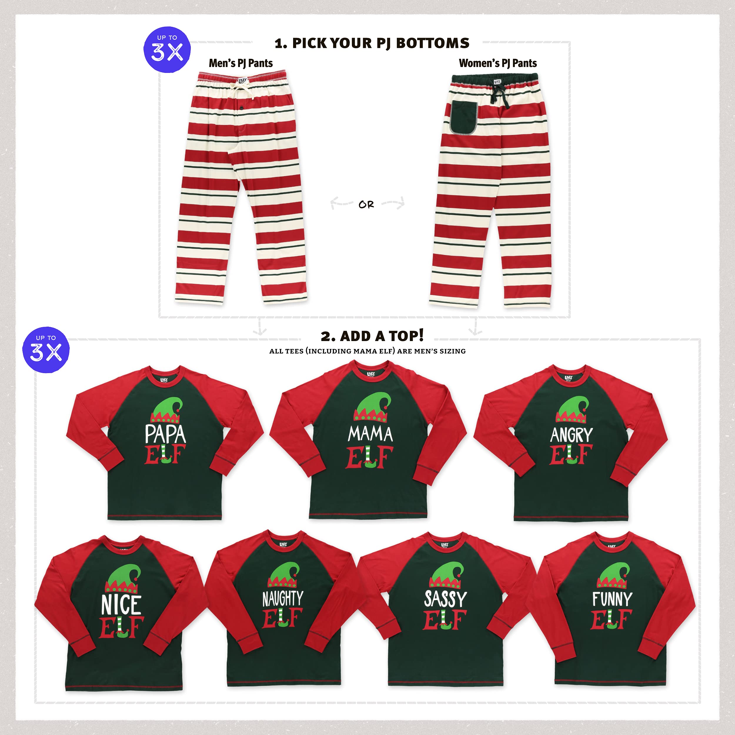 Lazy One Matching Family Christmas Pajamas, Elf Matching Christmas PJs for Family, Adult Tees & Pants Separates (Women's Pant, M)