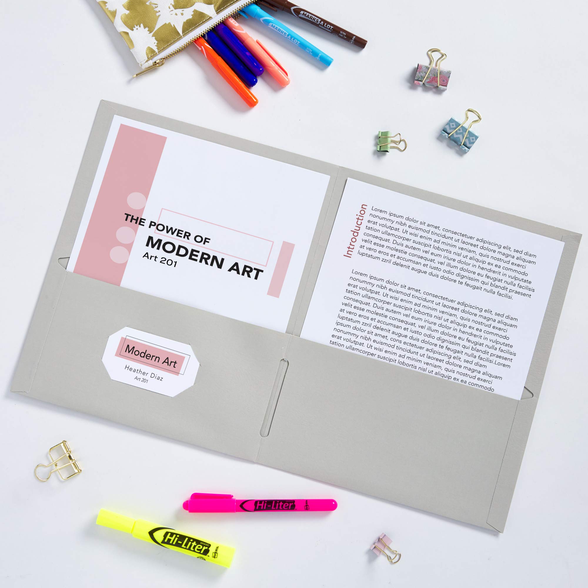 Avery Two Pocket Folders, Holds up to 40 Sheets, Business Card Slot, 25 Gray Folders (47990)