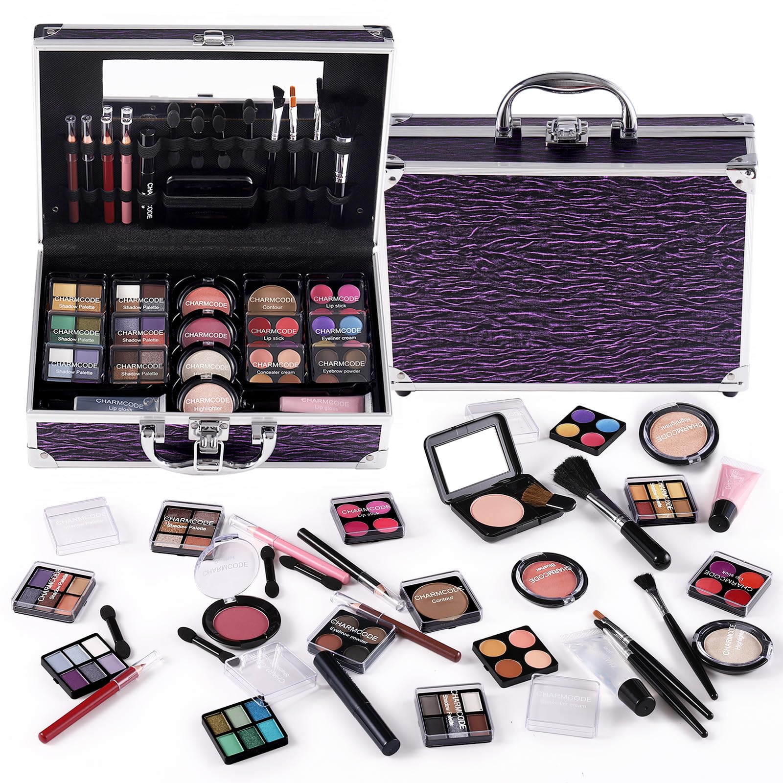 Makeup Kit for Teen Girls & Women Full Kit, Beauty Train Case with Starter Cosmetic Set, Make Up Valentine's Day Gift Box with Eyeshadow,Lipgloss,Highlighter,Blush,Lip&Eye Pencils,Brush & More(Purple)