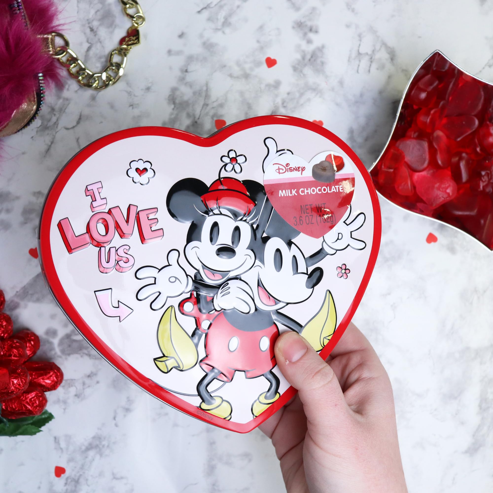 Mickey and Minnie Mouse Valentine's Day Be Mine Heart Tin with Milk Chocolate Candy, 3.6 Ounce