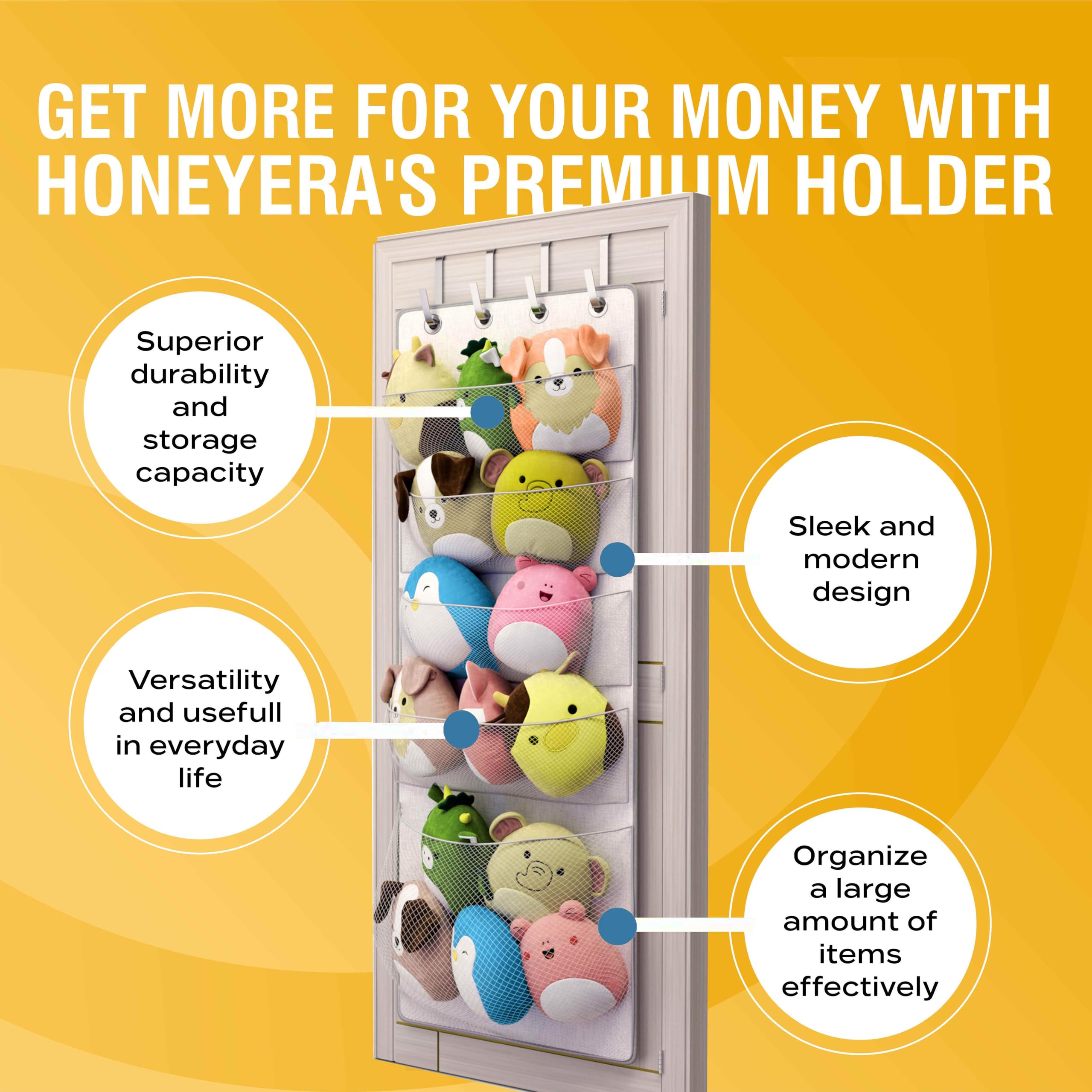 Honeyera Complete Plush & Toy Storage Bundle Blue Stuffed Animal Organizer & Squishmallow Holder – Quick Install, Perfect for Small Spaces