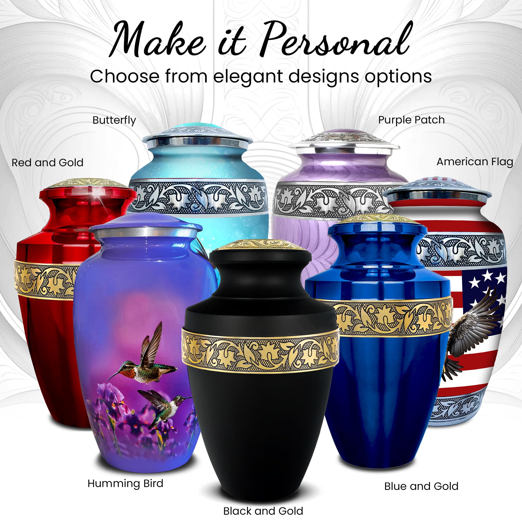 AmericUrn Set of 4 Funeral & Cremation Urn for Ashes Adult Male & Female with 1 Large Grecian Black Decorative Urn for Human Ashes Adult Man 2 Small Keepsakes & 1 NecklaceUrn-Handcrafted in India