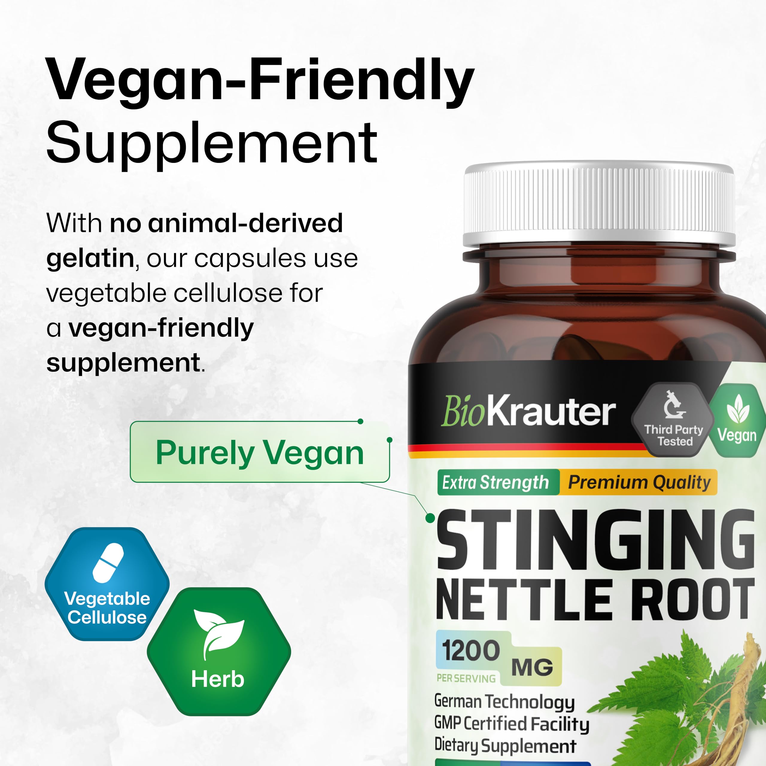 Stinging Nettle Capsules - Natural Urinary Tract & Overall Health Support - Organic Nettle Root Powder (Urtica Dioica) 1200 mg - 100 Vegan Pills - Non GMO