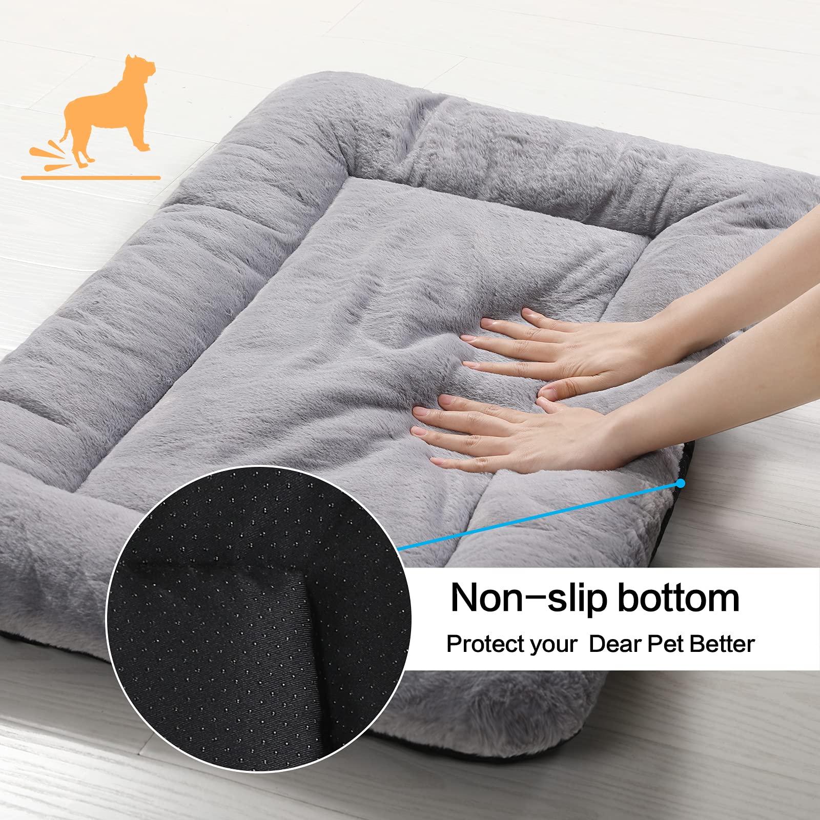 Dog Beds Crate Pad for Medium/Large Dogs Fit Metal,Ultra Soft, Washable & Anti-Slip Kennel Pad for Dogs Cozy Sleeping Mat,Gray 36inch