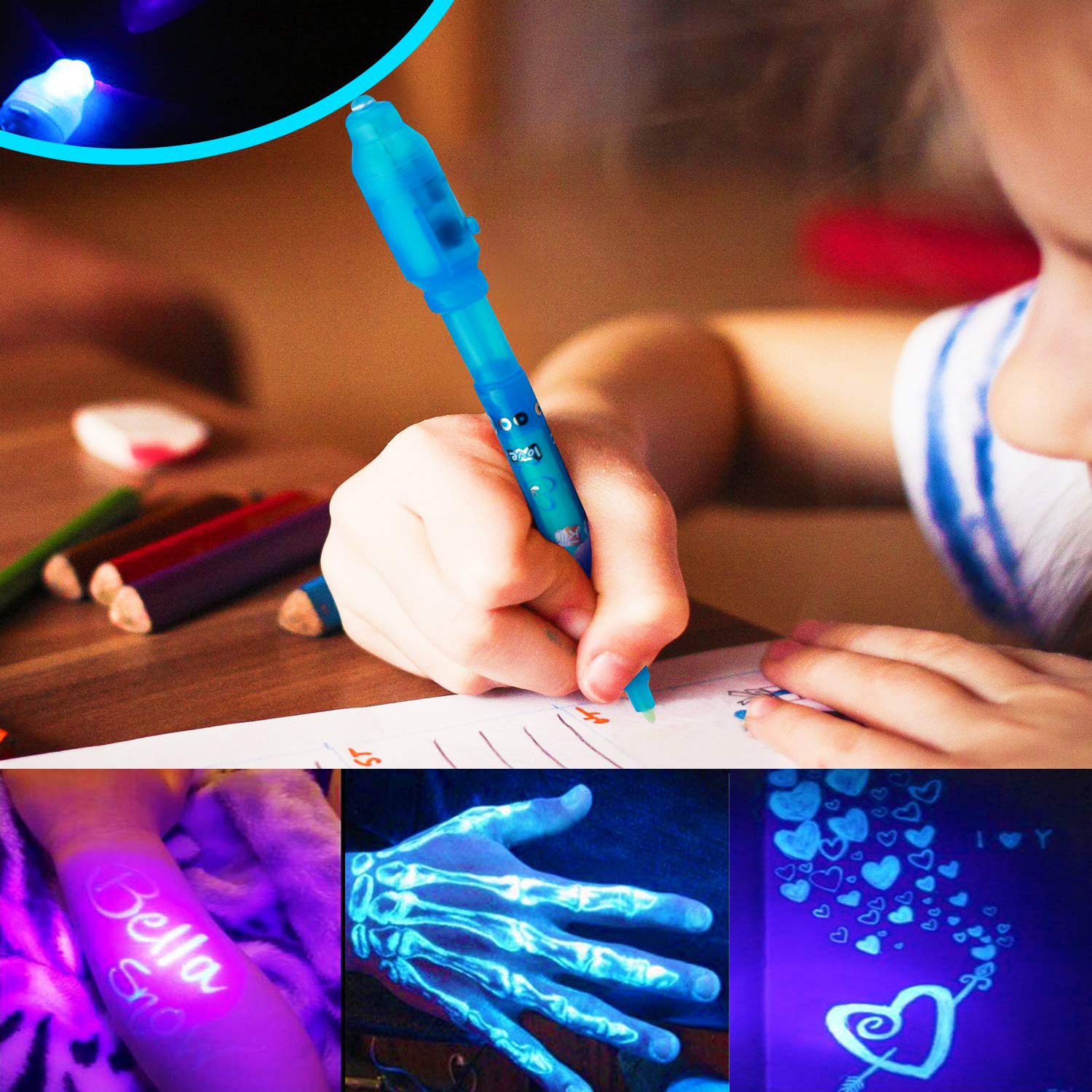 VOVRU Invisible Ink Pen 24Pcs Spy Pen with UV Light Magic Marker Kid Pens for Secret Message and Birthday Party,Writing Secret Message for Easter Day Halloween Christmas Party Bag Gift