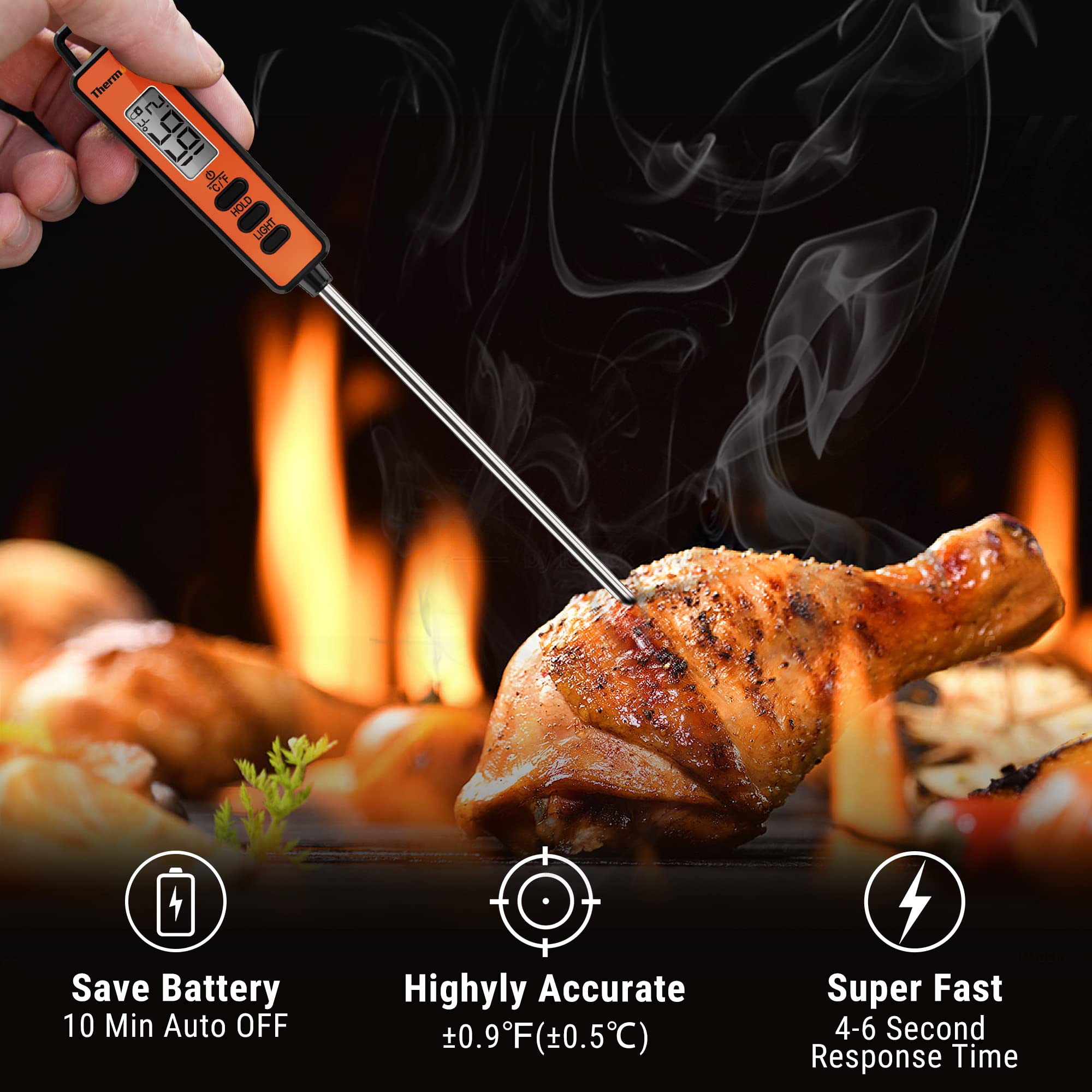 ThermoPro TP01A Digital Meat Thermometer for Cooking Candle Liquid Deep Frying Oil Candy, Kitchen Food Instant Read Thermometer with Super Long Probe, Backlit, Lock Function