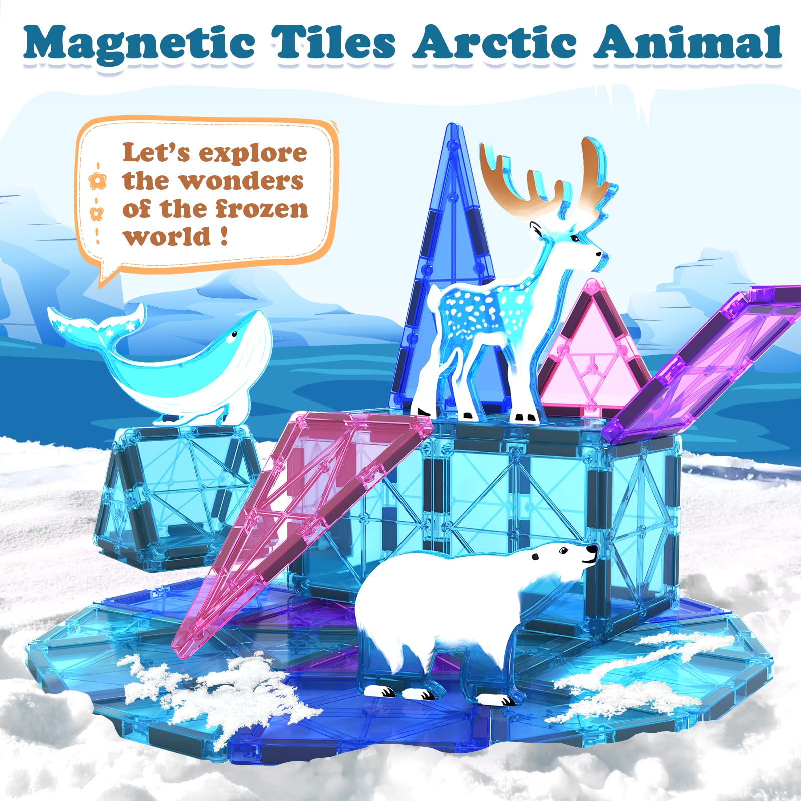 Magnetic Tiles Frozen Toys Arctic Animal Magnet Tiles Toddler Toys for Girls Ages 3-5 4-7 6-8 Pretend Play Magnetic Toys Building Blocks Kids Toys Gifts for 3+ Year Old STEM Learning and Fun