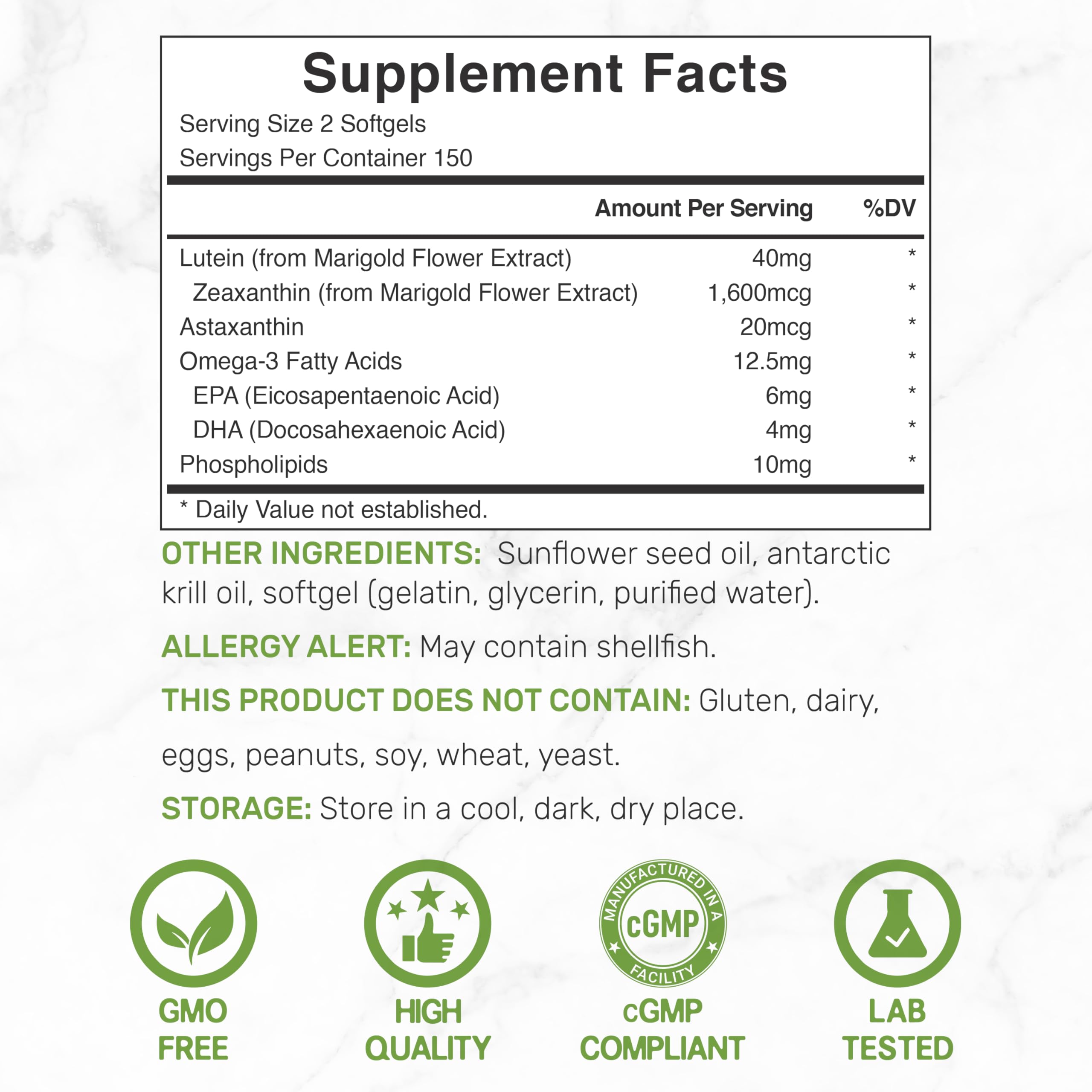 Lutein and Zeaxanthin Supplements, 40mg Per Serving, 300 Softgels