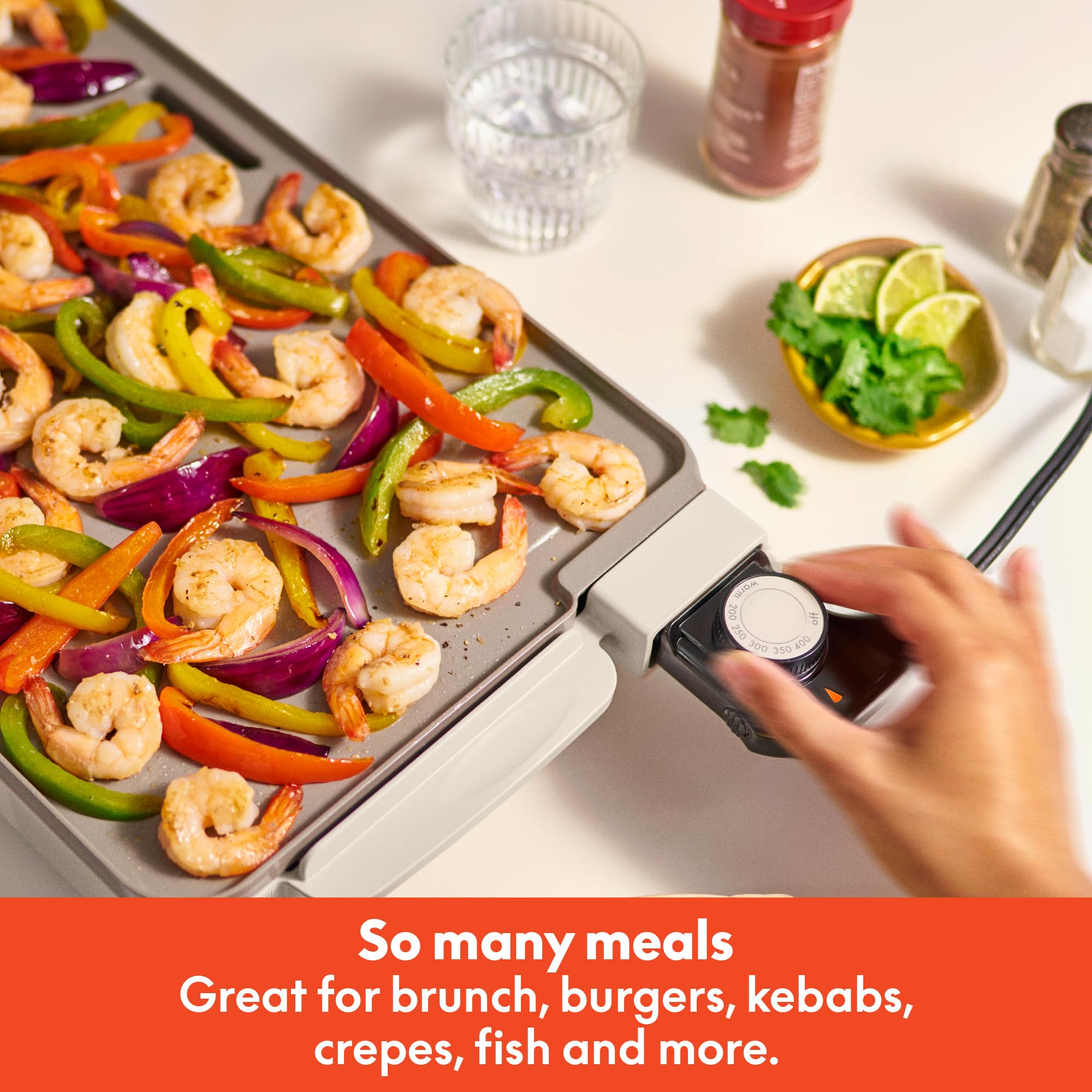 bella 12" x 22" Electric Griddle with EverGood™ Ceramic Nonstick Coating, Removable Temperature Probe, Dishwasher-Safe Drip Tray & Cool Touch Handles, Cook up to 15 Eggs, 1500 Watt, Oatmilk