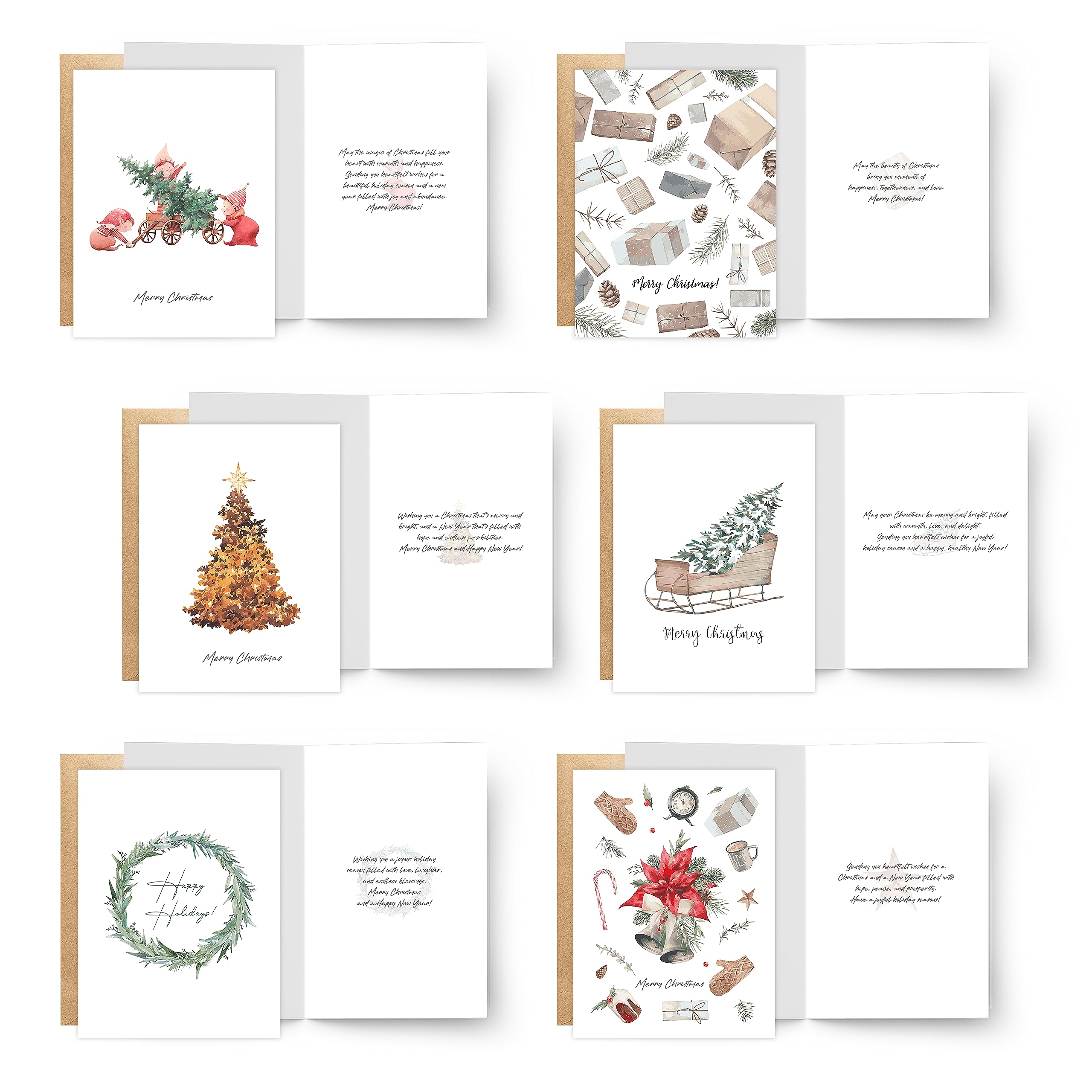 easykart labels 24 Christmas Cards Assortment with Envelopes & Sealing Stickers, Christmas Boho Theme 6 Designs, 5.75" x 4.25" For Friends, Family and loved Ones