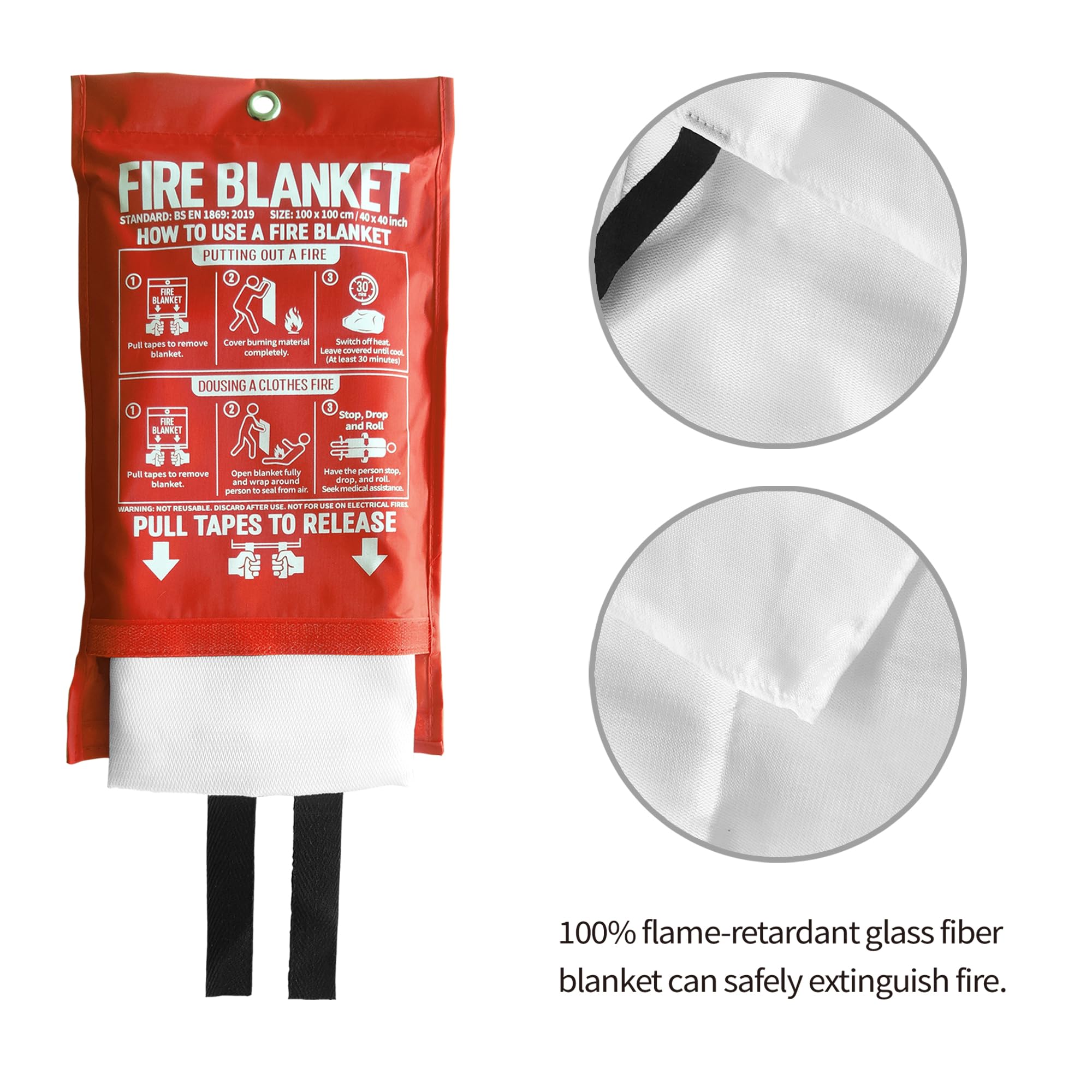 KingtooSize Fire Blanket for Kitchen and Home, 40" x 40", Fiberglass Emergency Fire Blanket, 2 Pack