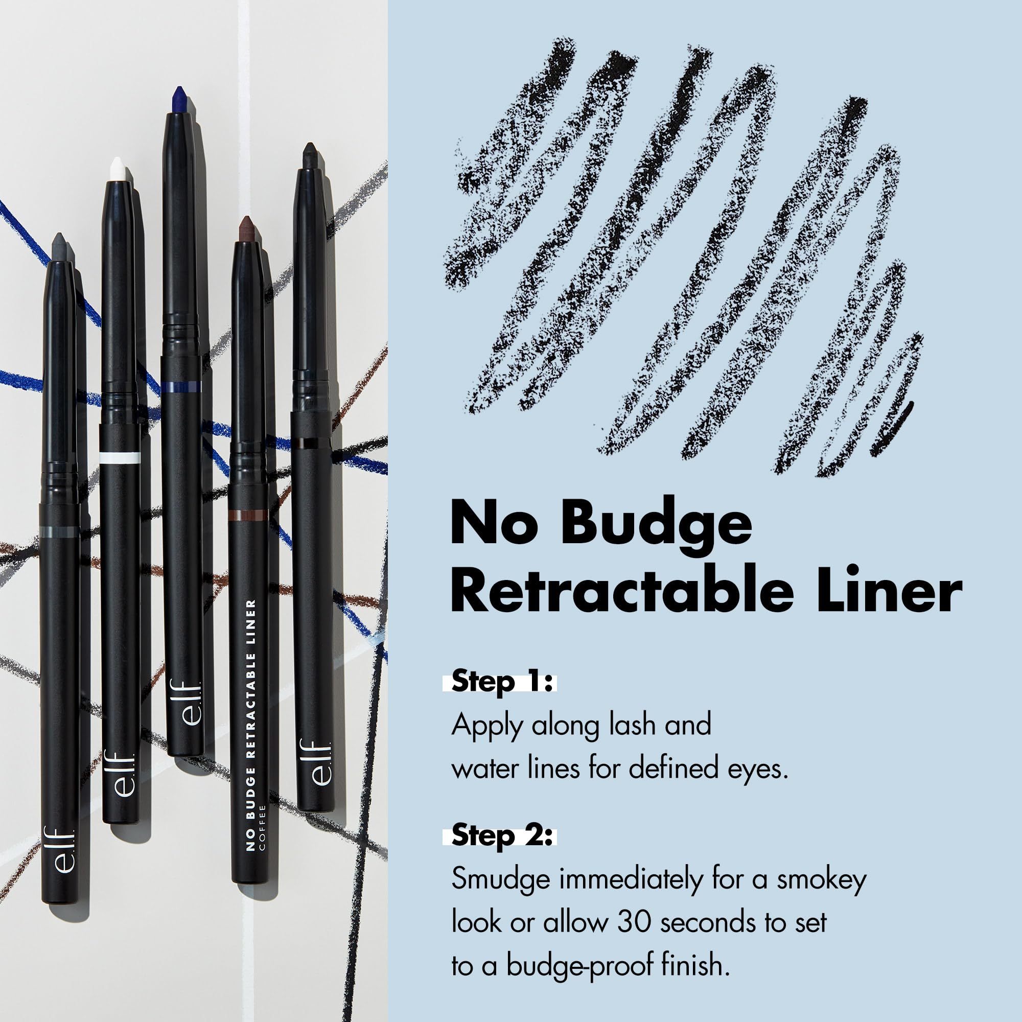 e.l.f. No Budge Retractable Eyeliner, Creamy, Ultra-Pigmented, Coffee