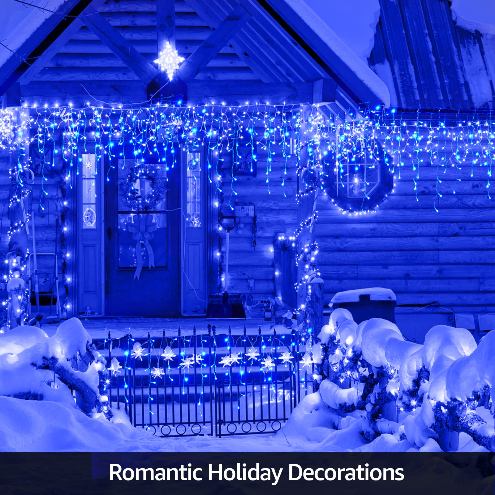 KiflyTooin Led Christmas Lights Outdoor Christmas Decorations Hanging Lights 400LED 8 Modes 75 Drops, Waterproof Outdoor Indoor Fairy Christmas Lights for Party, Holiday, Wedding Decorations (Blue)