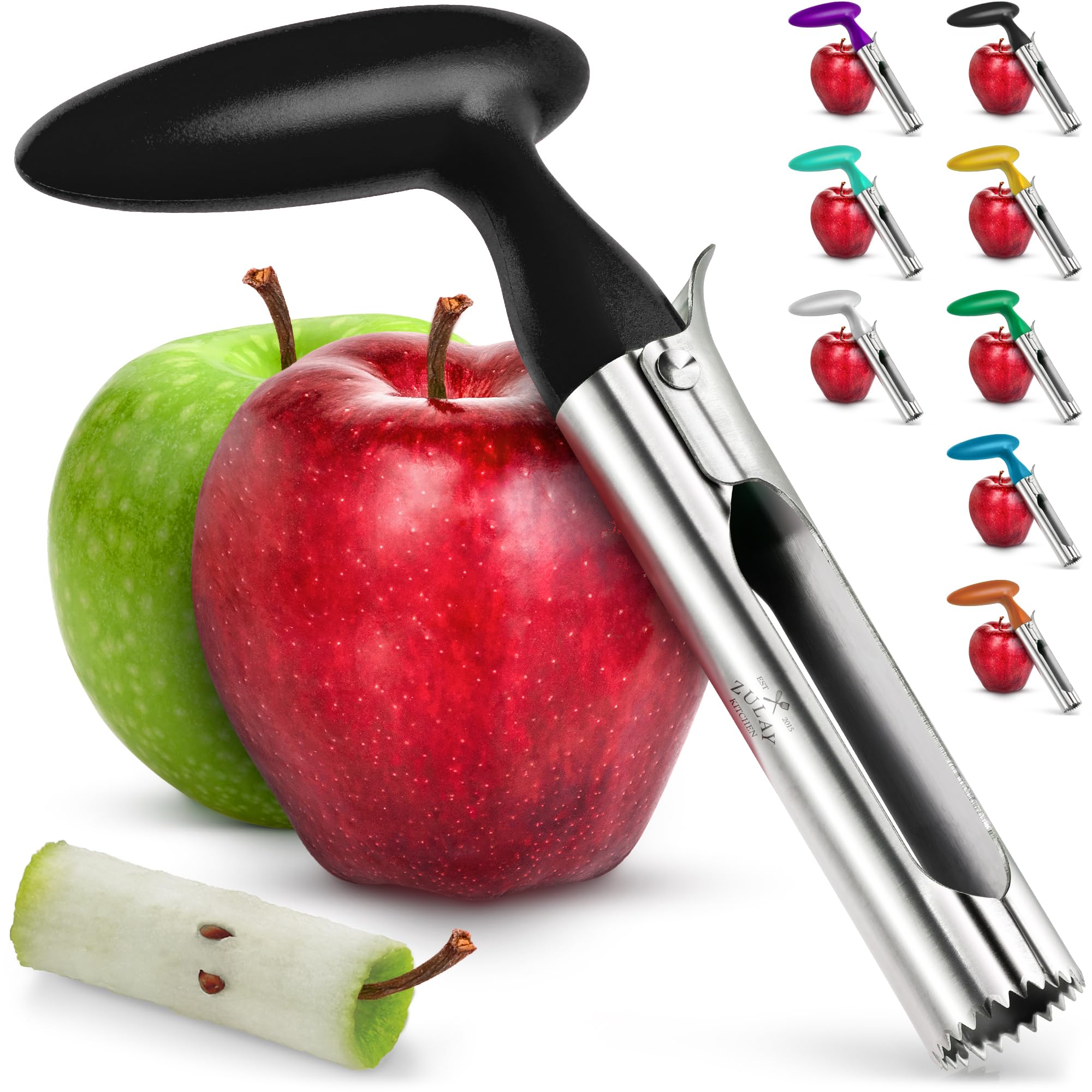 Zulay Kitchen Premium Apple Corer Tool - Ultra Sharp, Stainless Steel, Serrated Blades for Easy Coring - Easy to Use & Clean, Durable Apple Corer Remover for Baking Apples & More - Black