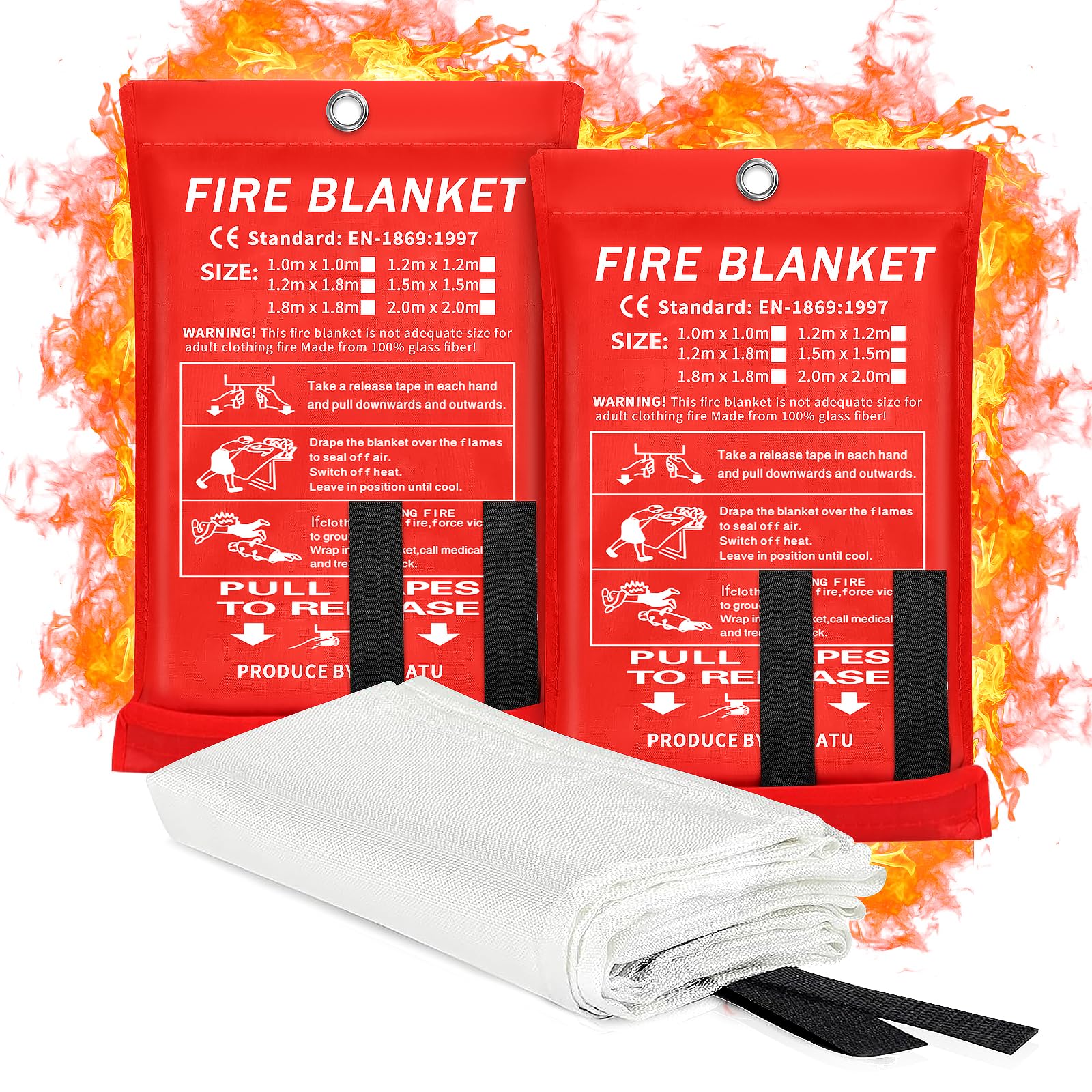 2025 Emergency Fire Blanket, 2 Pack Fire Extinguisher Blanket, Fire Suppression Blanket, Flame Retardant Blanket Fire Safety Blanket for Home, Kitchen, School, Grill, Car, Office, Warehouse(40” x 40”)