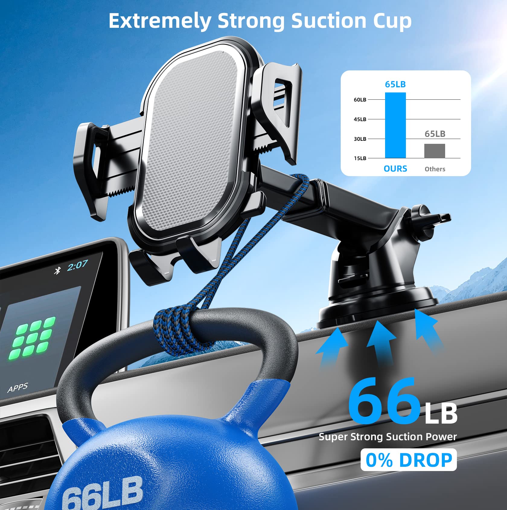 Phone Holder Mount for Car [ Off-Road Level & Stable Hook ] Windshield Dashboard Air Vent Universal Hands-Free Automobile Mounts Cell Phone Holder Fit for iPhone Smartphones