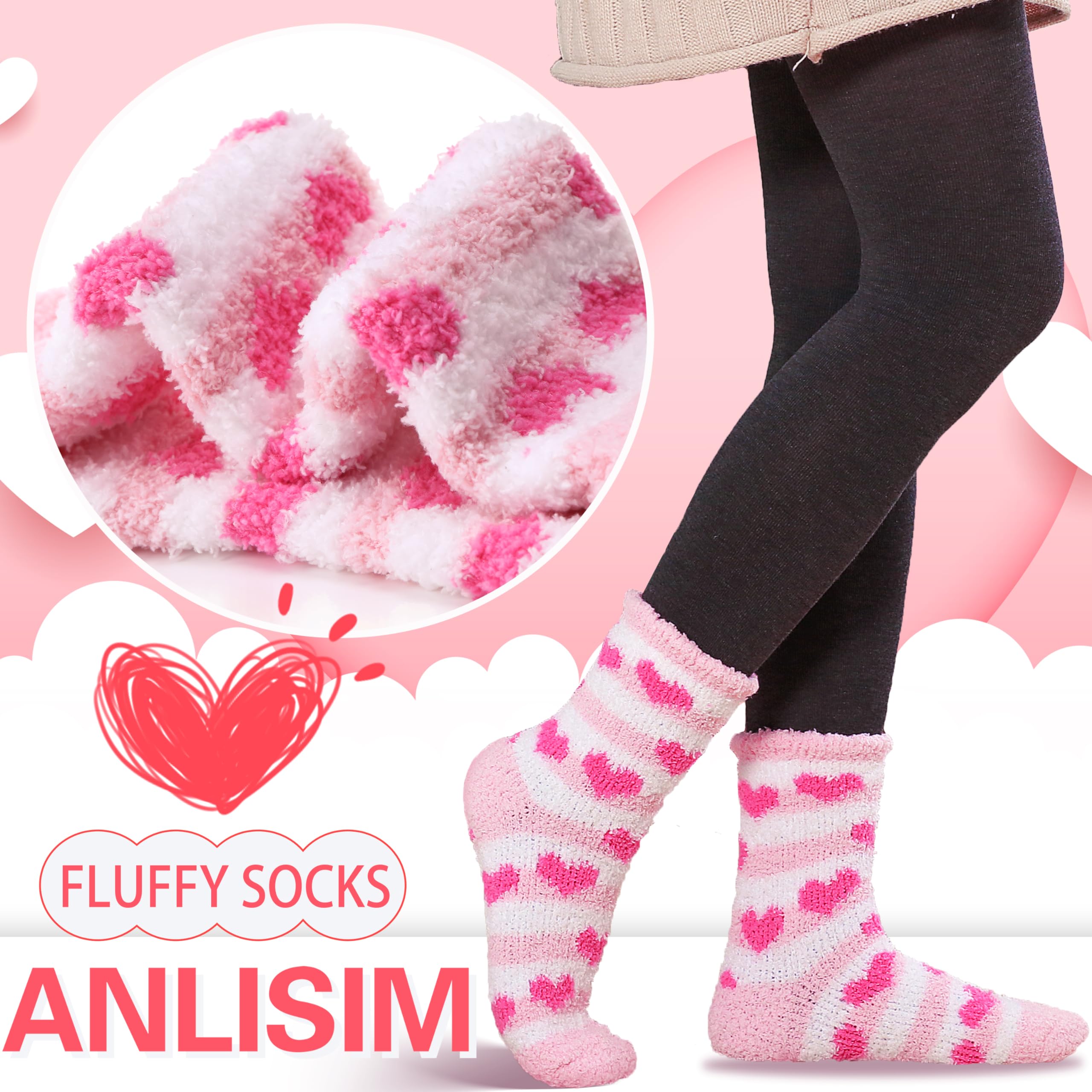 Anlisim Fuzzy Socks for Women Cozy Fluffy Winter Cabin Girls Slipper Warm Fleece Soft Thick Comfy Valentines Day Gift for Her Galentines Day Gifts Stocking Stuffer Christmas Home Socks(Pink)