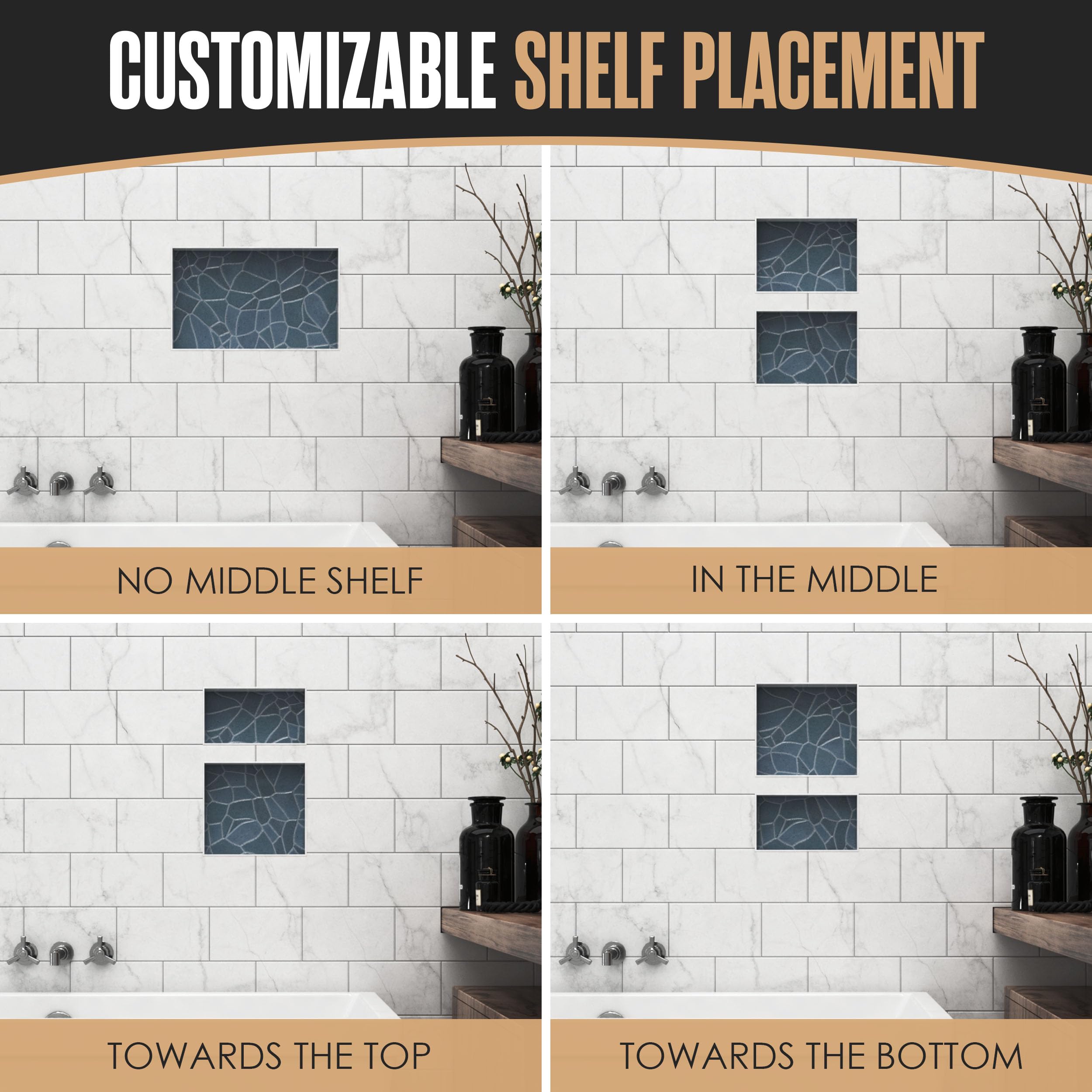 Shower Niche, Shower Insert, Bathroom Niche, 12x20 Inch, Install Size 13x21, Niche For Shower Wall, Shower Niche Insert Tile Ready, Recessed Shower Shelf, Bathroom Niche For Shower, Two Shelves