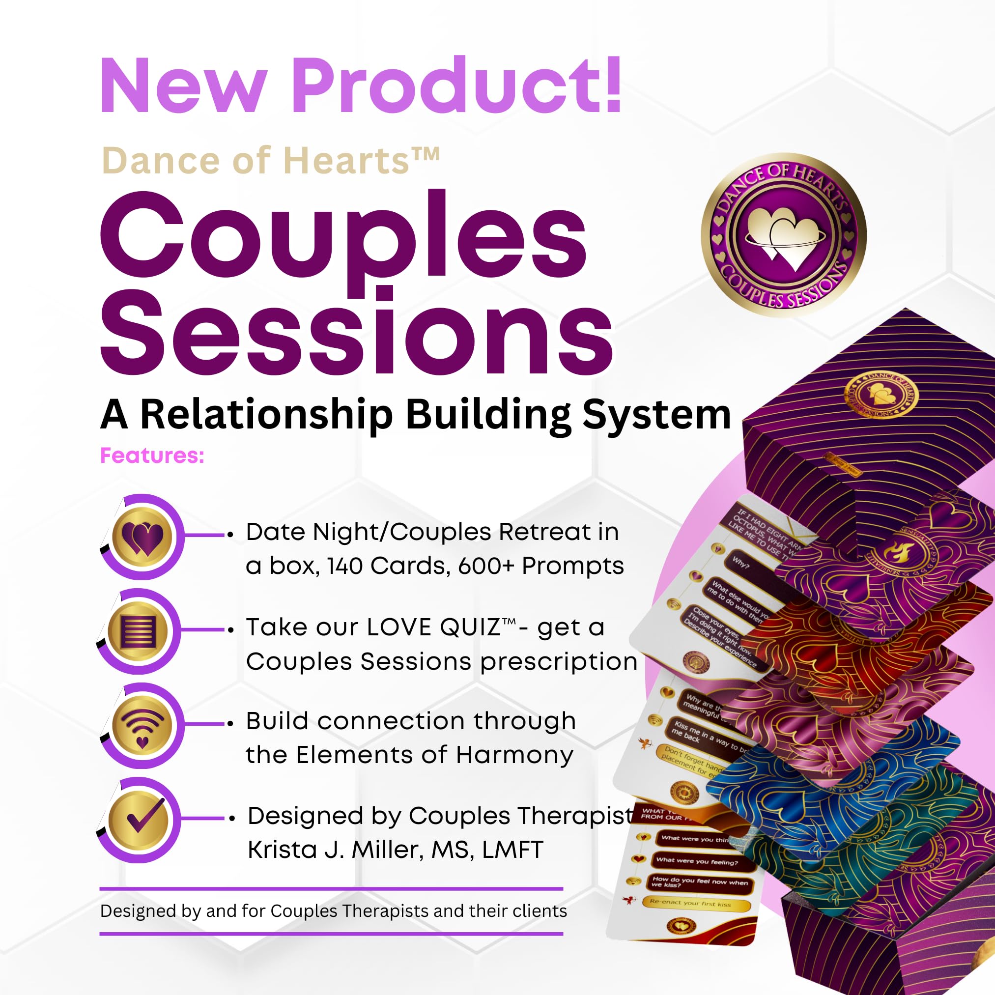 Dance of Hearts Couples Sessions: Therapist-Created Conversation Cards – A Couples Game with Scripts for Communication and Relationship Growth – Ideal for Date Nights, Gifts, and Deep Connection