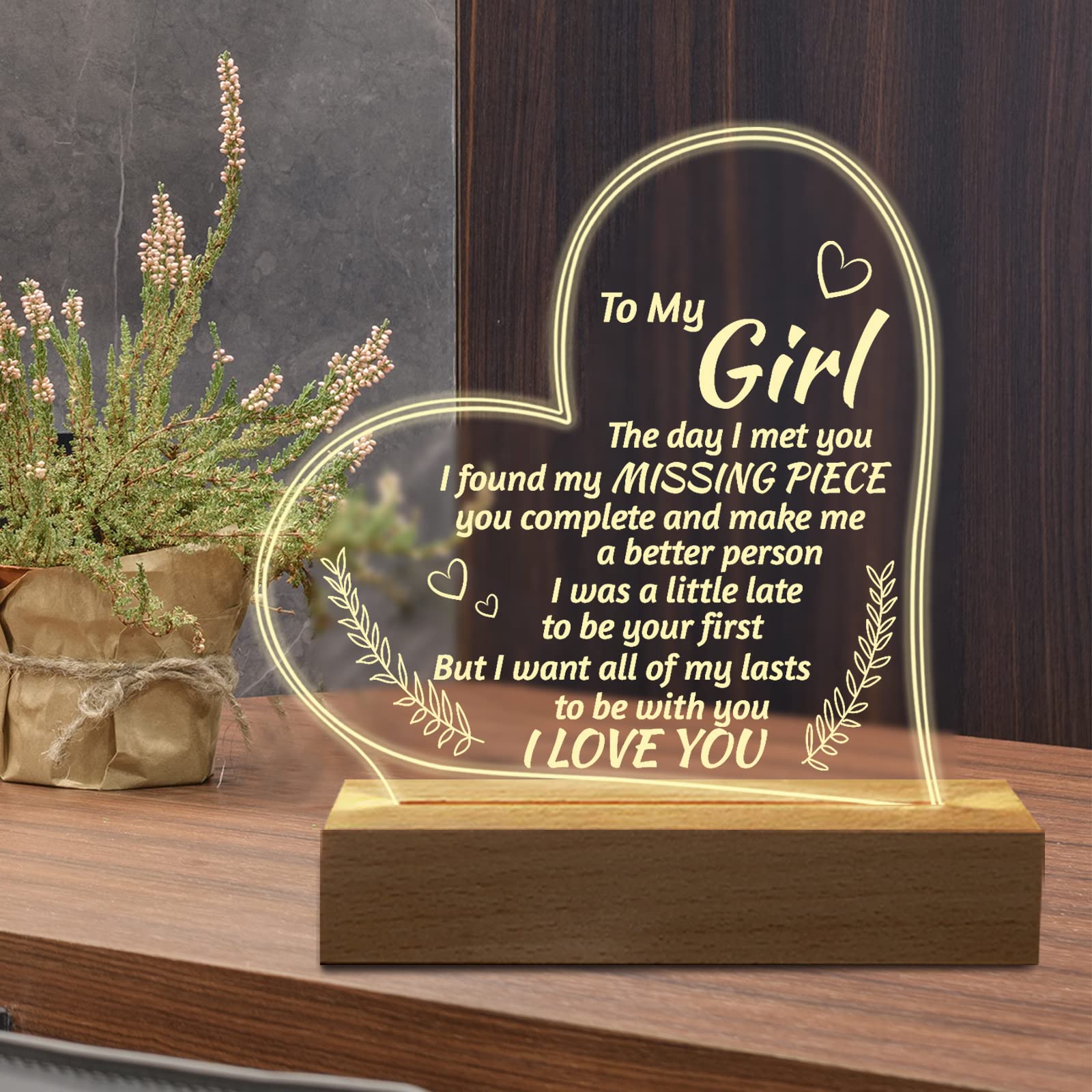 Romantic Gifts for Girlfriend, to My Girlfriend Engraved Night Light, I Love You Gifts for Her, Cute Girlfriends Birthday Anniversary Valentines Day Gifts for Her from Boyfriends