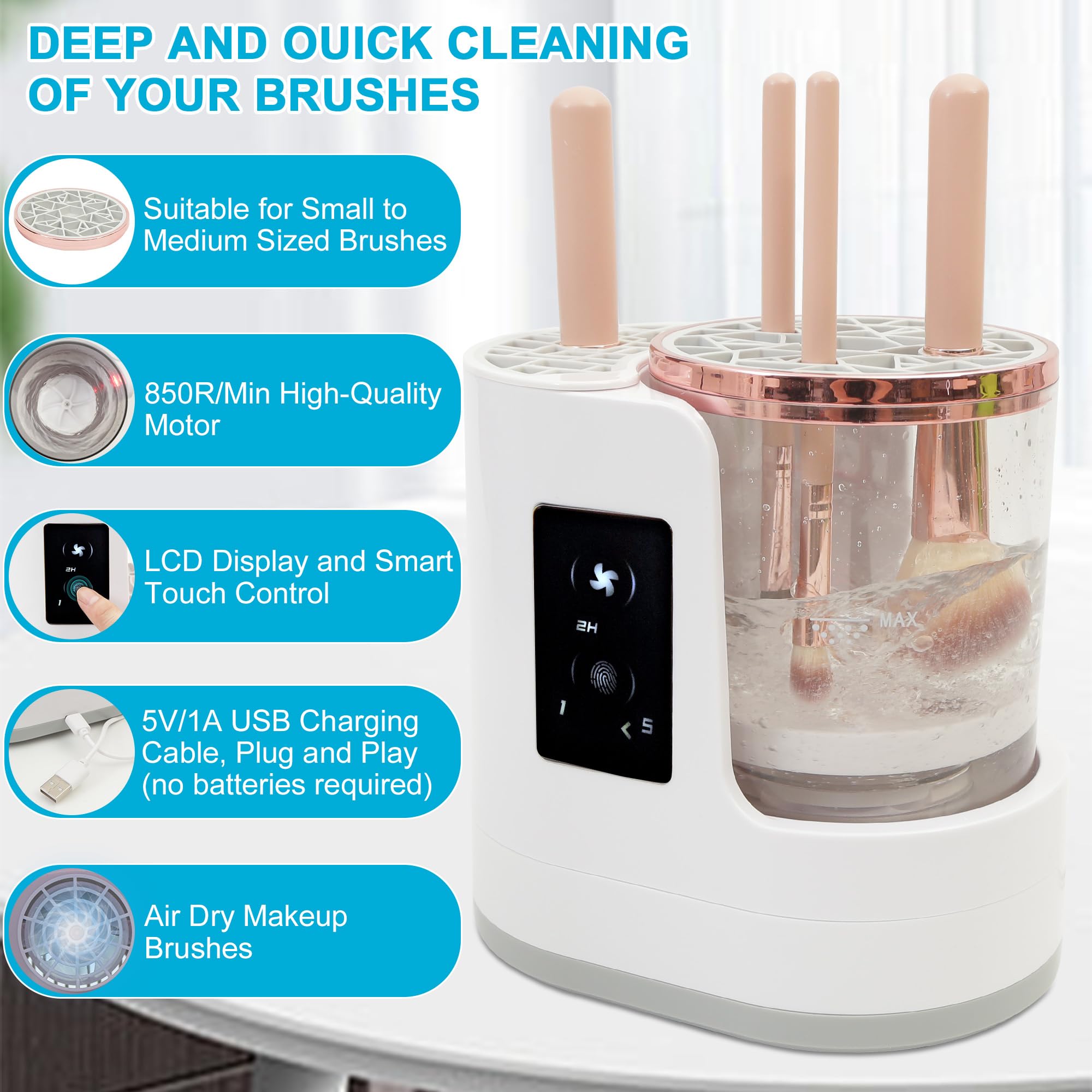 Electric Makeup Brush Cleaner-Multi-Functional Makeup Brush Cleaner Machine with Timer, Automatic Cosmetic Brush Cleaner with Makeup Brush Dryer for Makeup Brush and Sponges