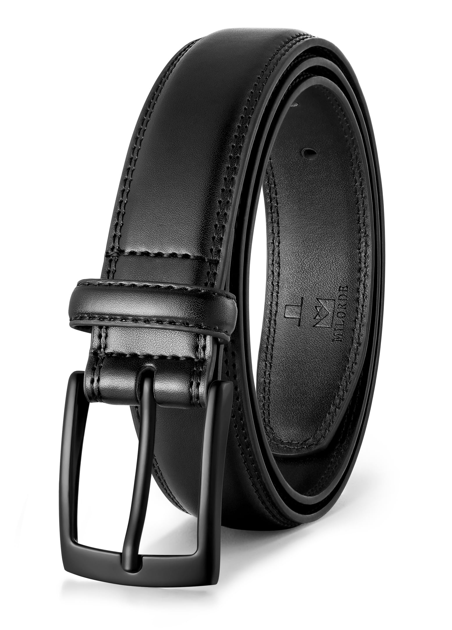 MILORDE Men's Genuine Leather Dress Belt, Handmade, 100% Cow Leather(Matte Black36 waist34-35