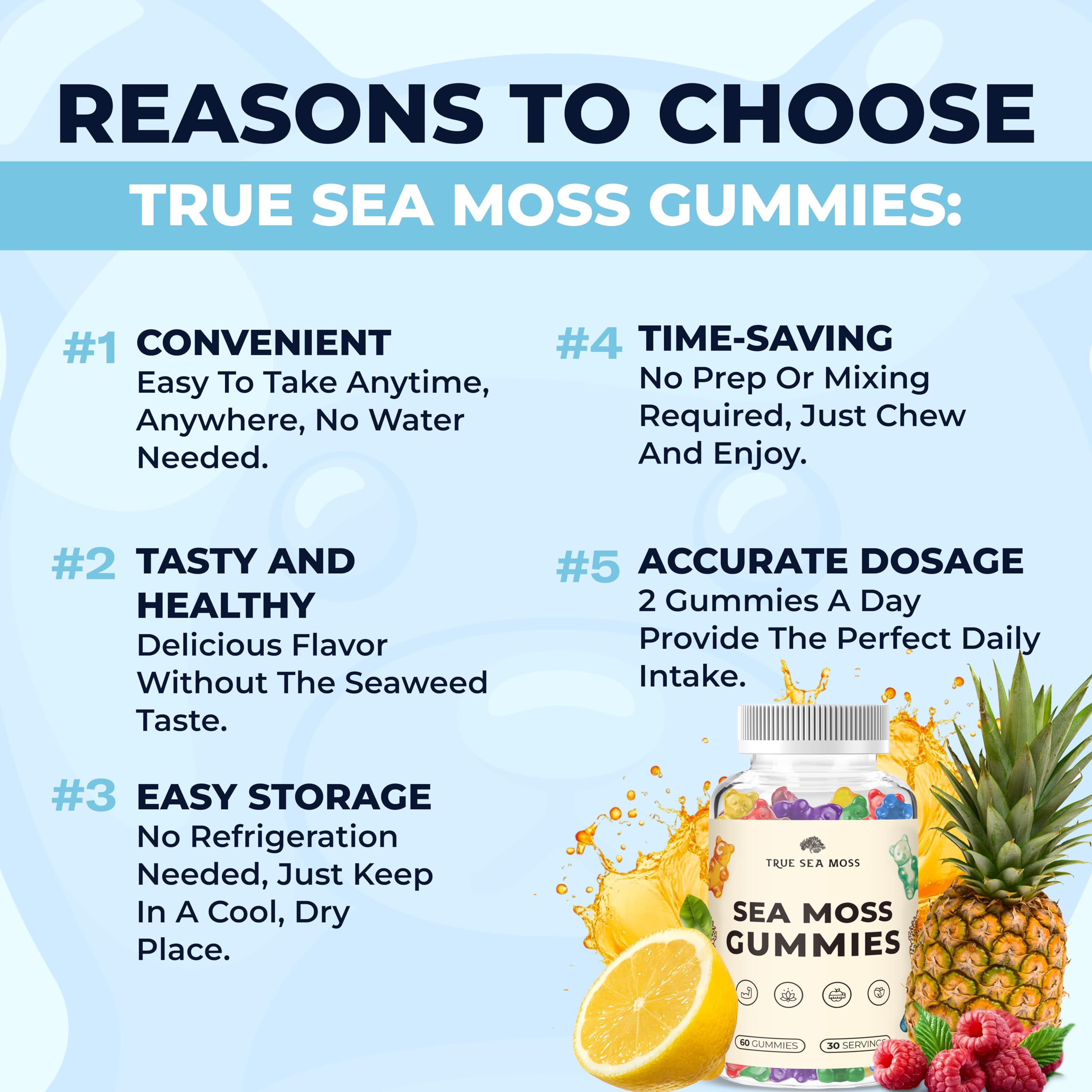 TrueSeaMoss Irish Sea Moss Gummies with Burdock Root & Bladderwrack - Vegan Seamoss Supplement for Women, Men & Kids, Non-GMO, 60 Sea Moss Gummies