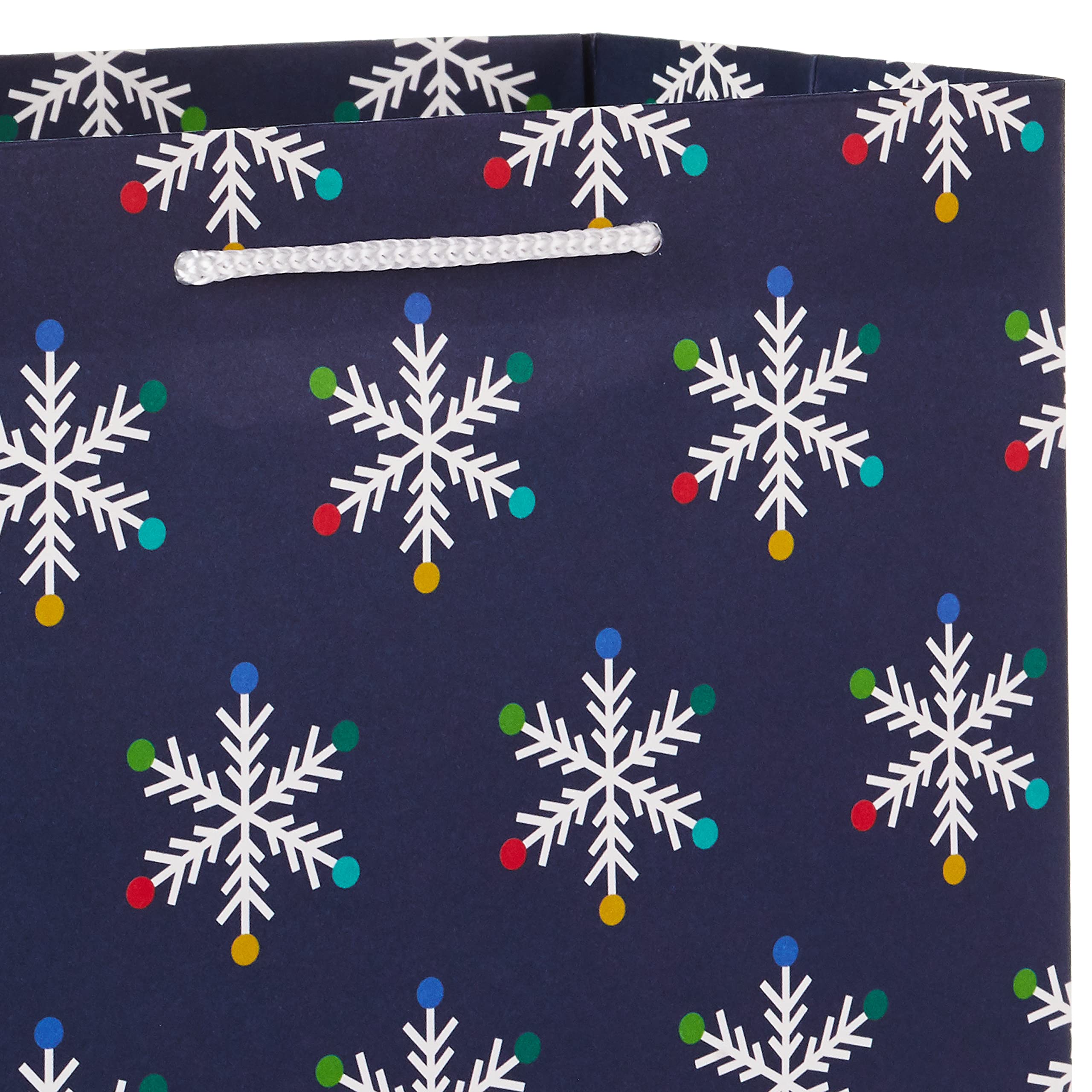 Hallmark 9" Christmas Gift Bags (6 Medium Bags, 3 Designs: Red Polka Dot, Colorful Trees, Navy Snowflake) for Holiday Partes, Winter Weddings, Birthdays