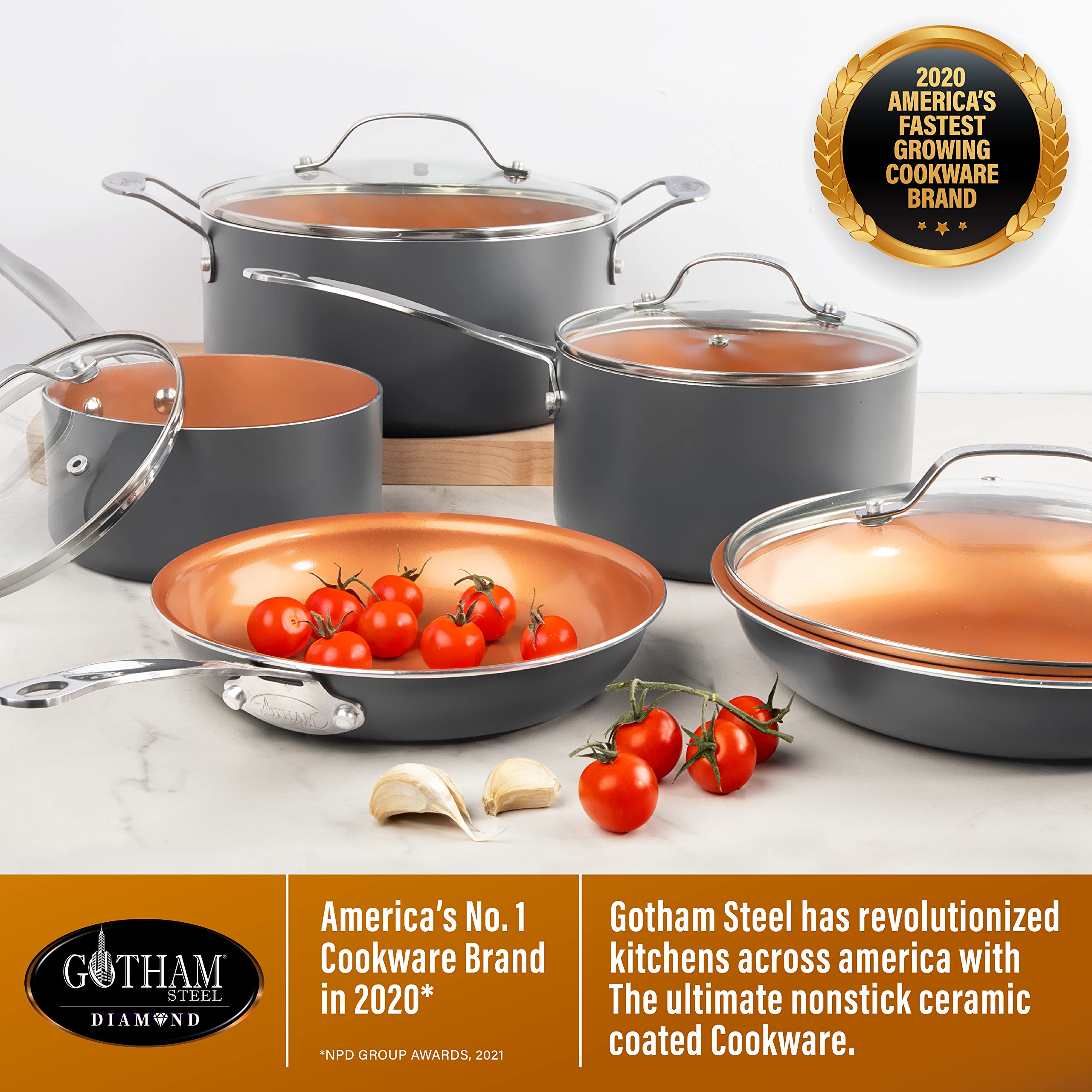 Gotham Steel 2 PK Non Stick Frying Pans Set for Cooking with 10+11 Inch Nonstick Frying Pans with Ceramic Surface, Induction Capable, Hard Anodized Frying Pans Nonstick Skillets, Oven/Dishwasher Safe