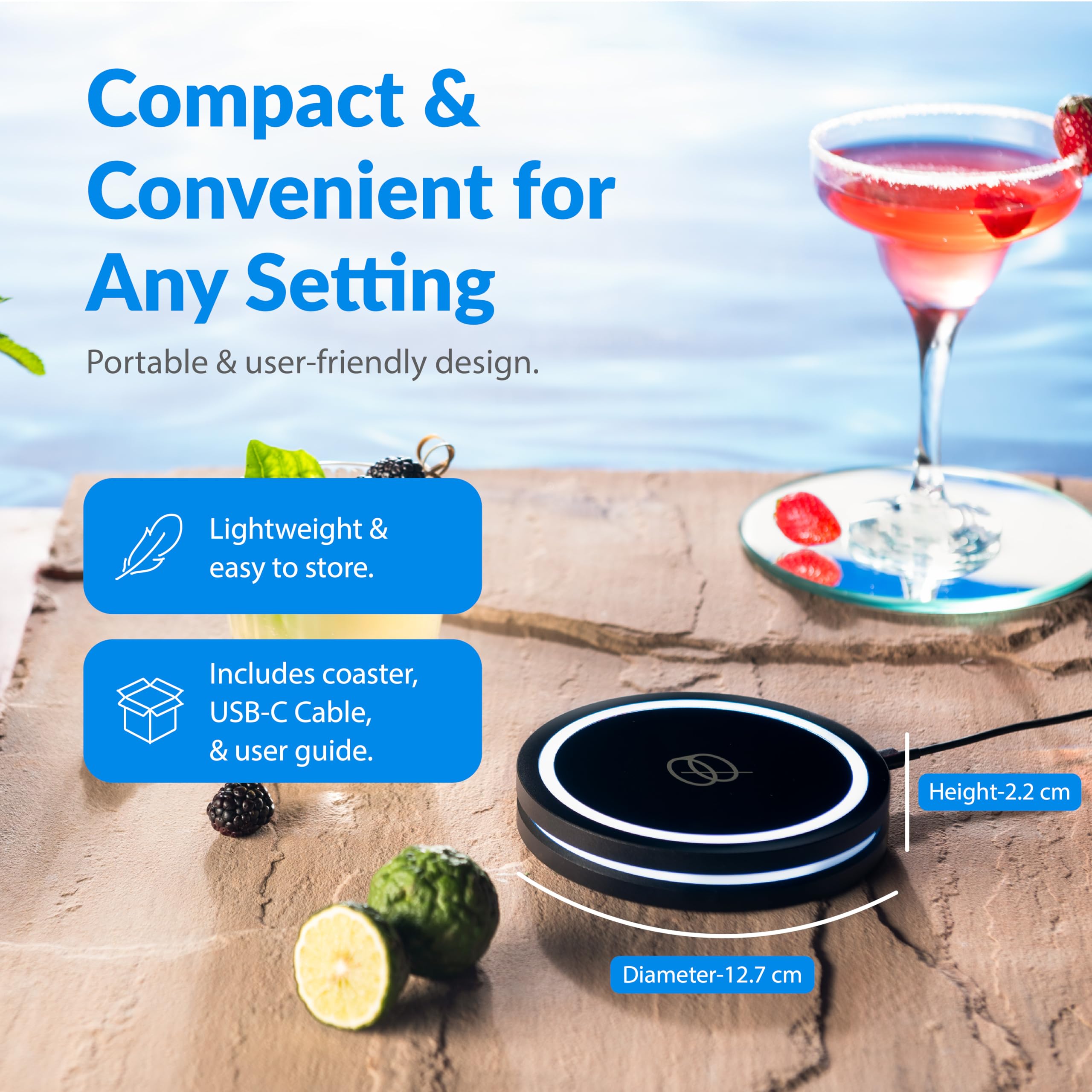 Portable Cocktail Mixer with 1000+ Recipe, Margarita Cocktail Maker Machine, Cocktail and Mocktail Drink Maker, Easy Clean, AI-Powered and App-Enabled Signature Drinks - Barsys Coaster 2.0 (Black)