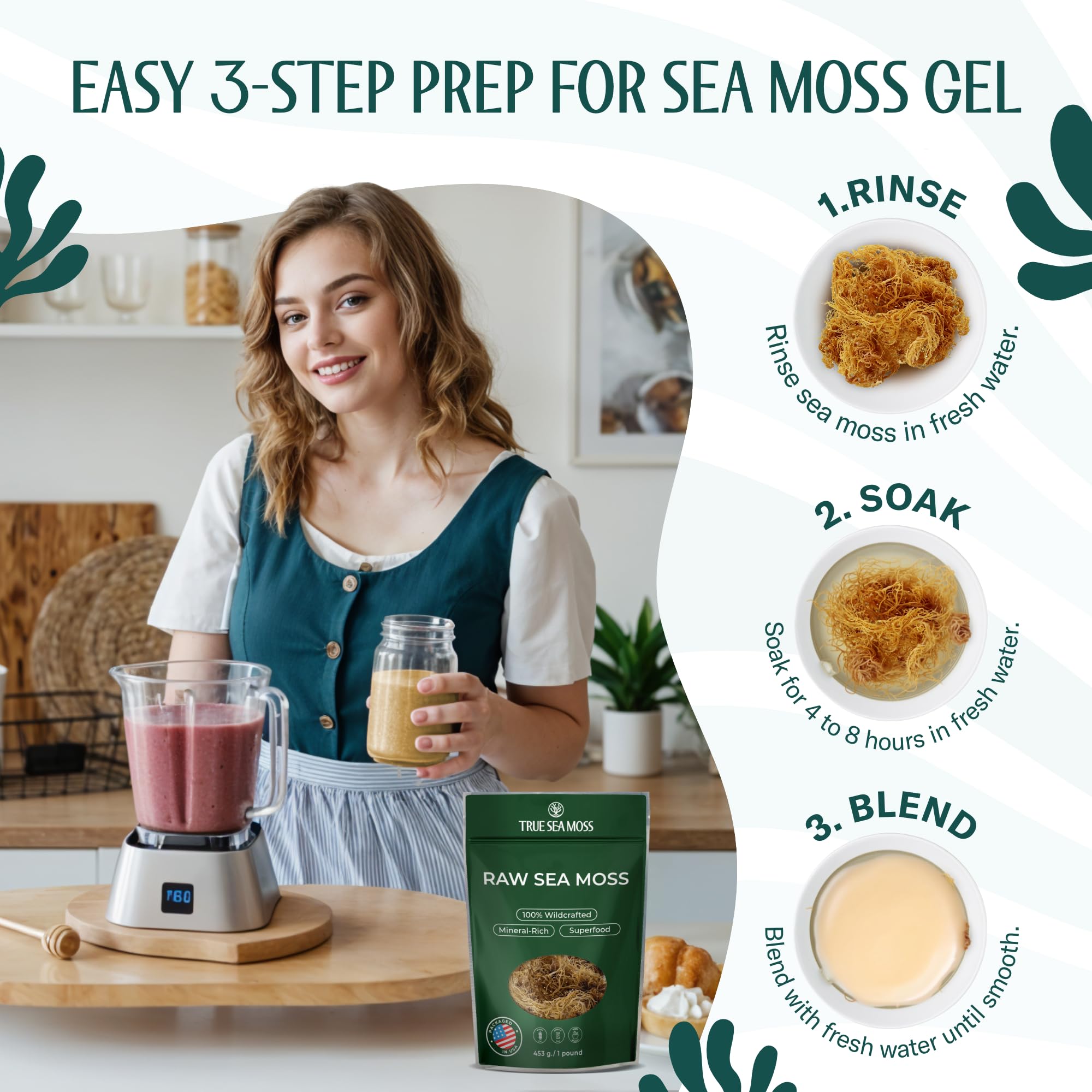 True Sea Moss Raw Irish Sea Moss – Wildcrafted Sundried Seamoss for Gel & Gut Health – Organic Seaweed Superfood – Vegan, Non-GMO, Gluten-Free – 16oz (1 lb) Makes Up to 200oz Gel