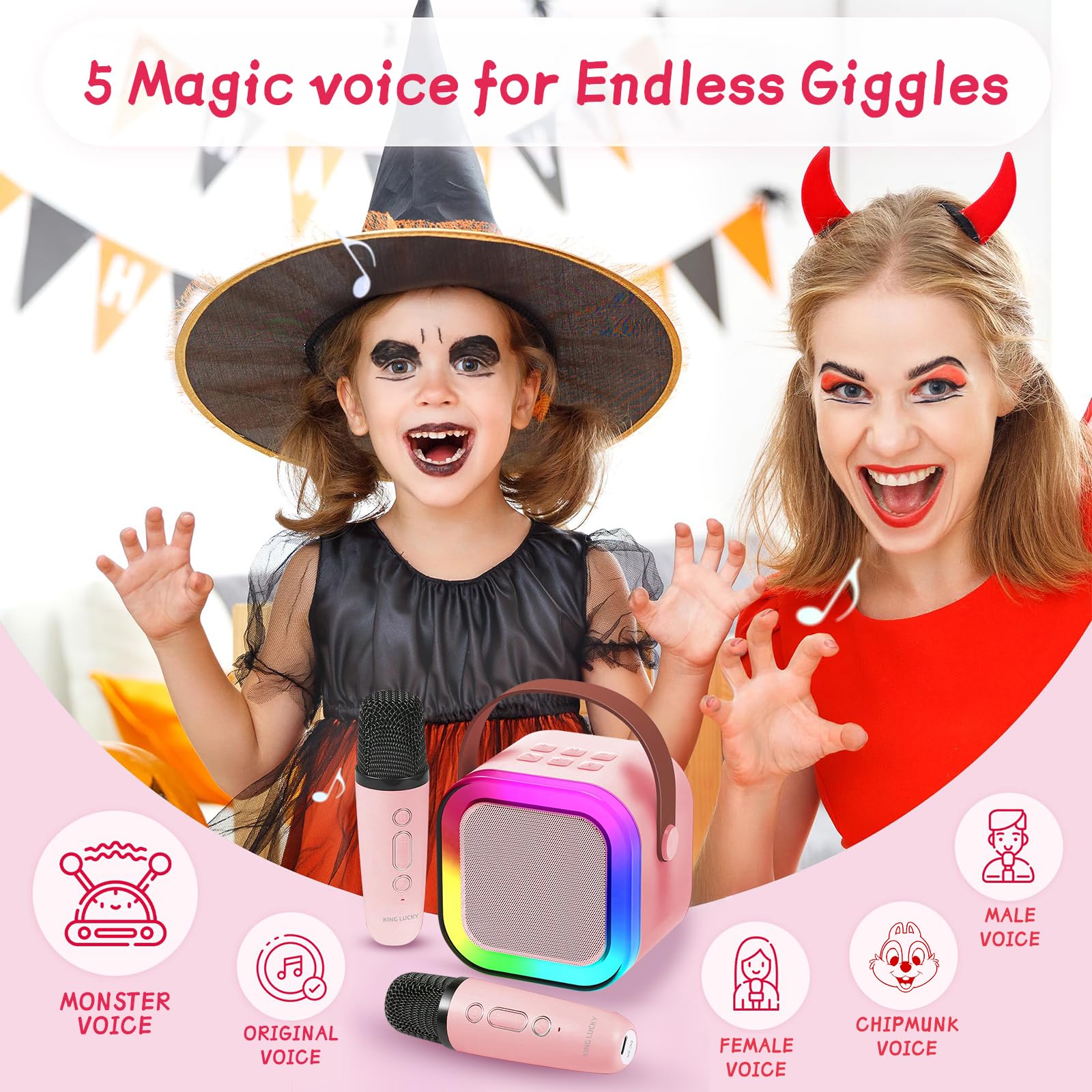 Kinglucky TOP Mini Karaoke Machine for Kids (with 1.5K+ Stories) Christmas Birthday Gifts Ideas for Girls Toy Ages 3-12+, Portable Bluetooth Speaker, Story Player for Education, Play & Bedtime, Pink