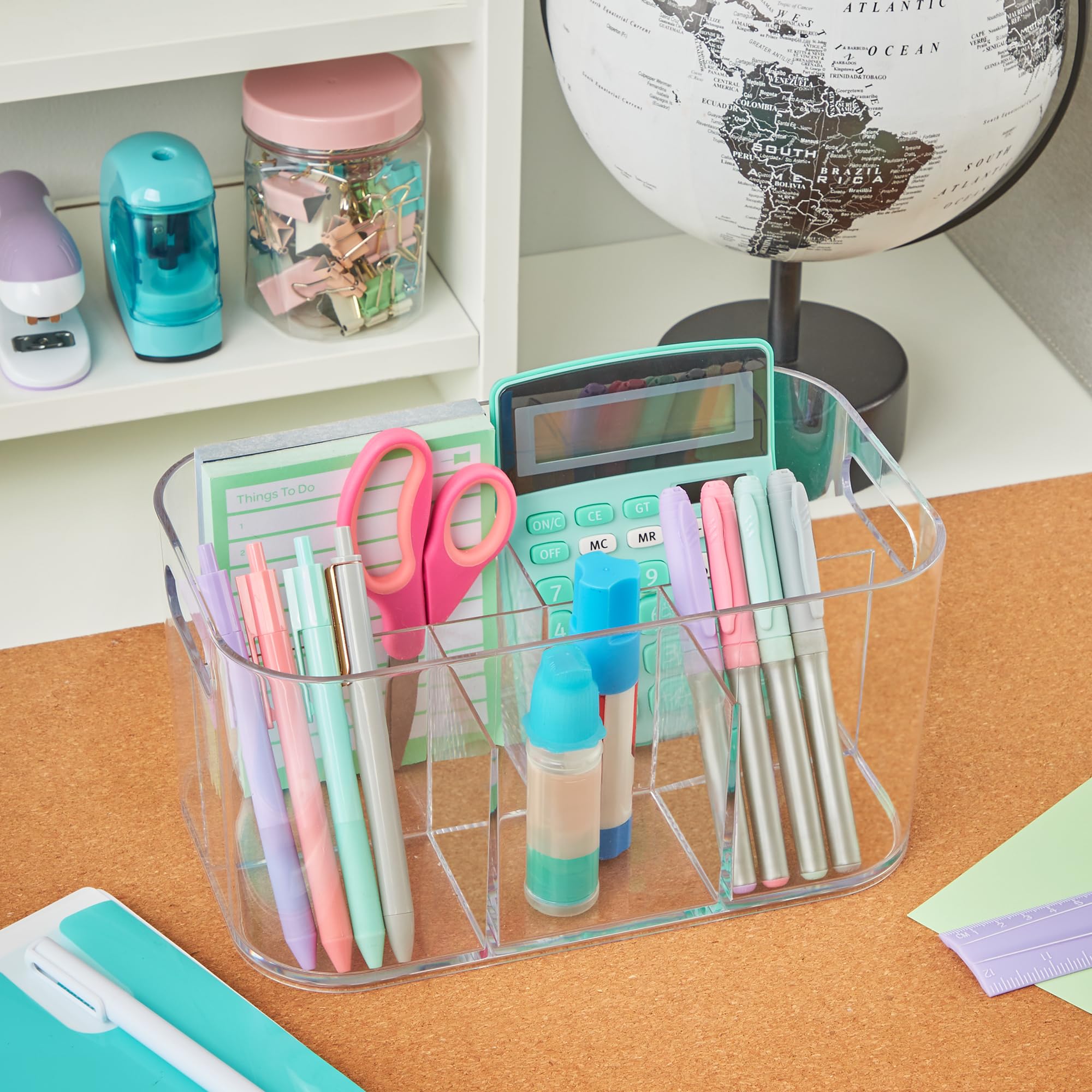 STORi Bliss 5-Compartment Plastic Cosmetics Storage Organizer | Clear | Rectangular Divided Makeup Bin & Vanity Caddy with Pass-Through Handles | Round Corner Design | Made in USA