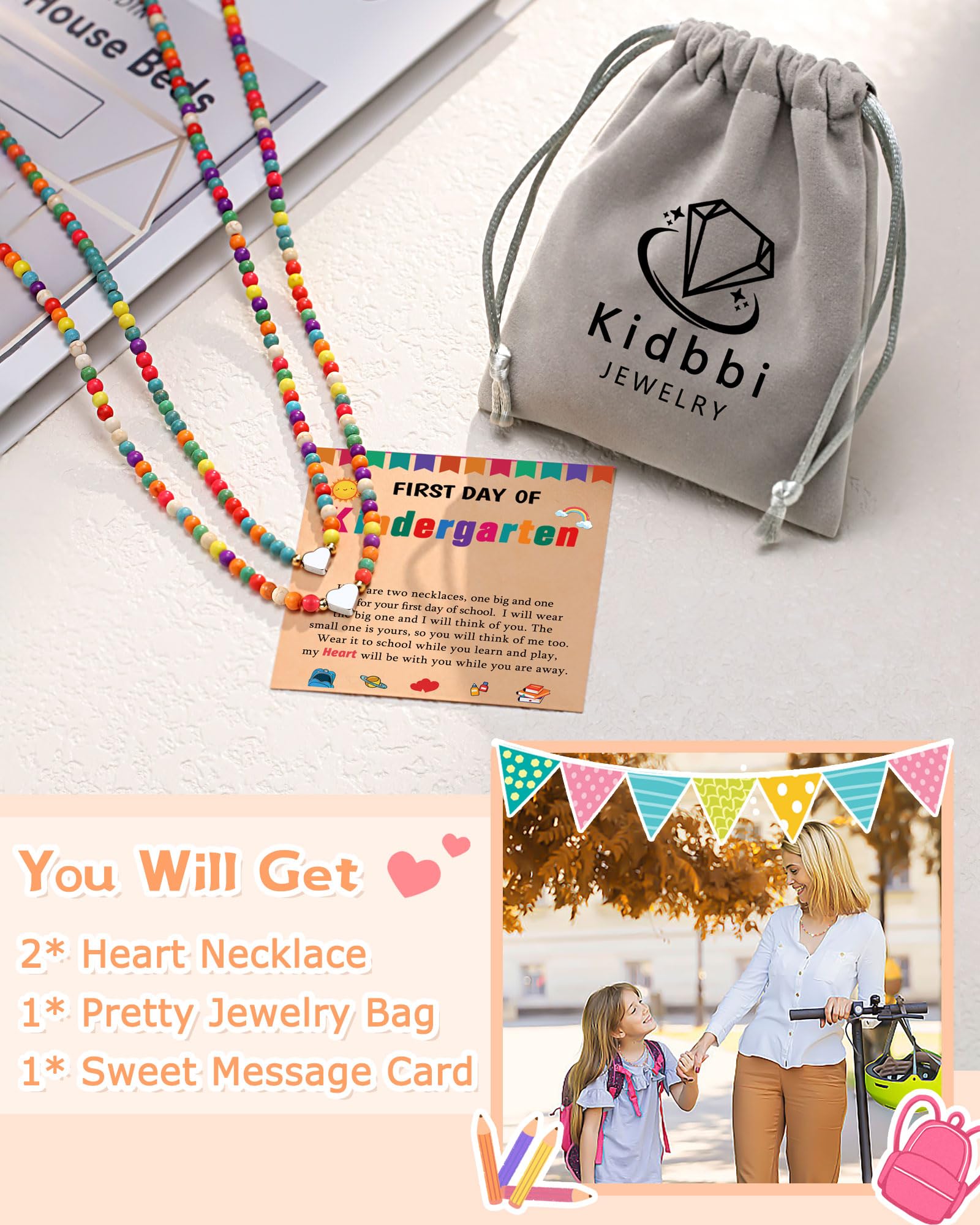 Kidbbi First Day of Kindergarten Gift Back to School Necklace Mommy and Me First Day of School Mom and Daughter Mother Back to School Gifts for Kids Girls