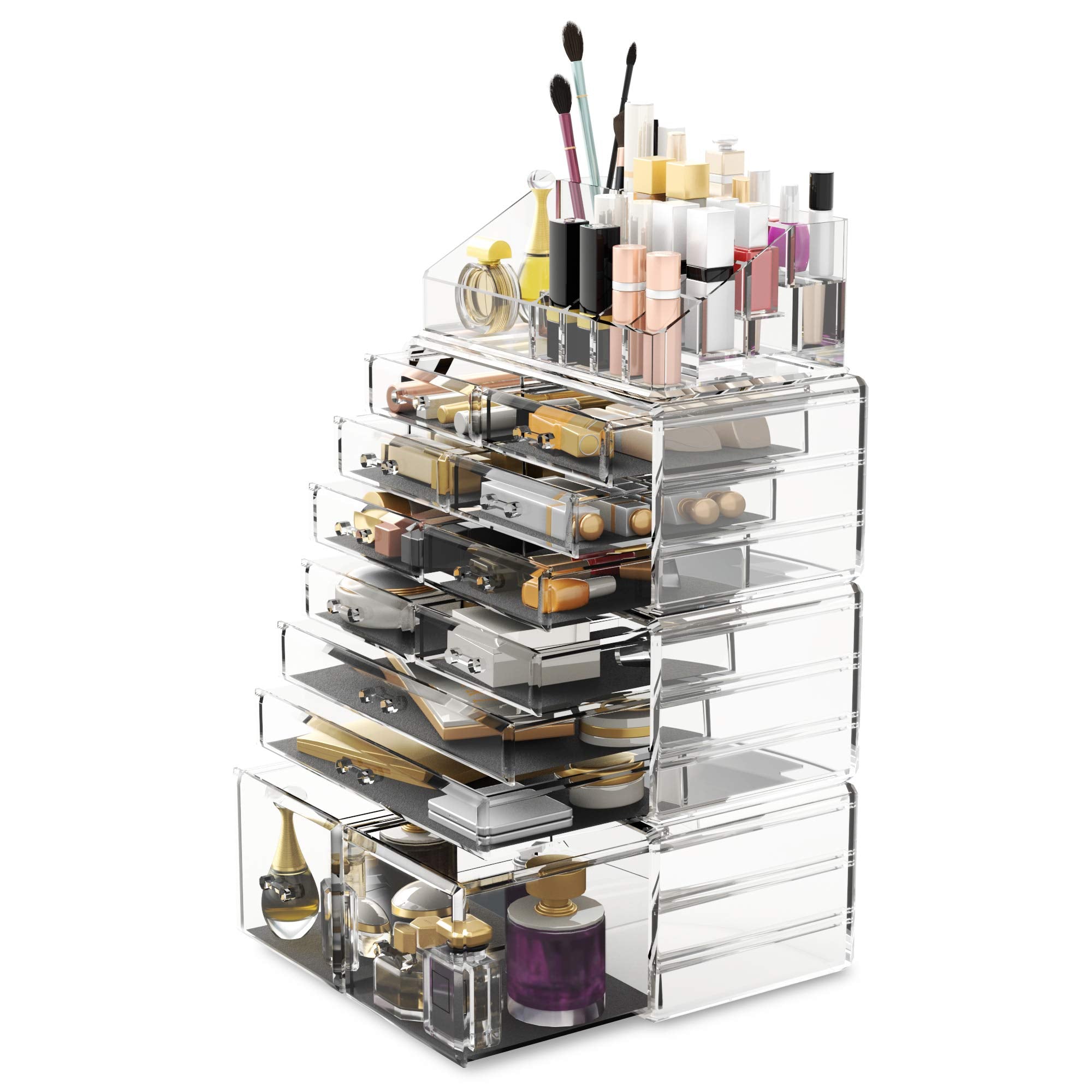 Readaeer Makeup Cosmetic Organizer Storage Drawers Display Boxes Case with 12 Drawers(Clear)