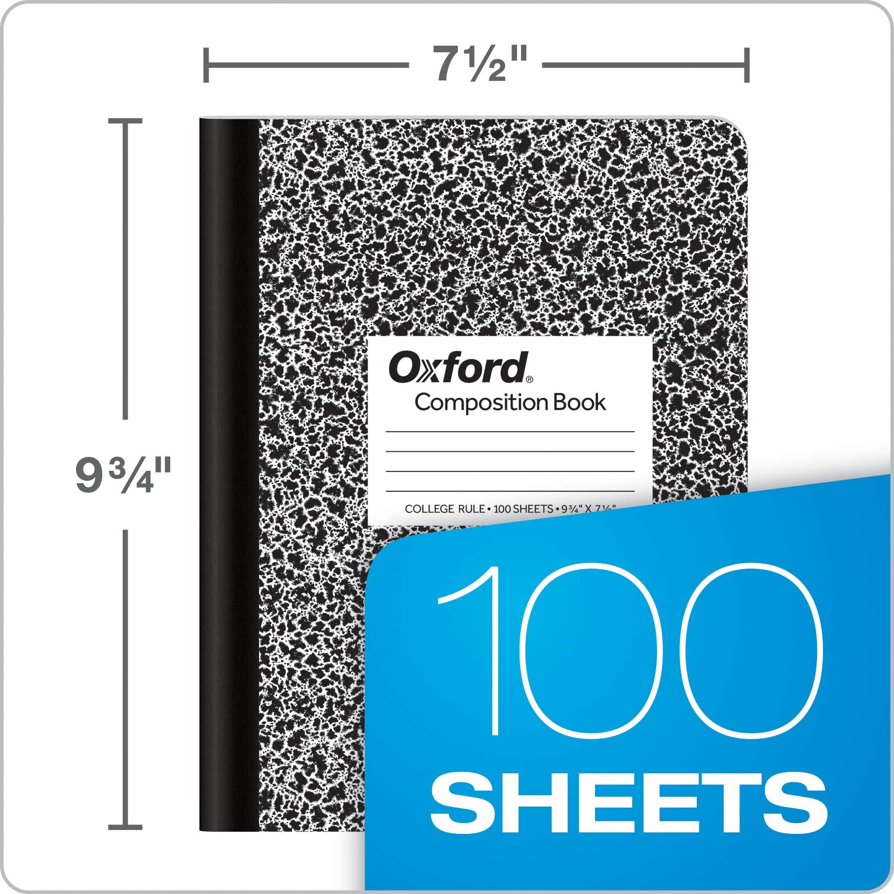 Oxford Composition Notebooks, School Supplies, Notebooks for School, Comp Book for School and Office, Journal, College Ruled Paper, 9-3/4 x 7-1/2 Inches, 100 Sheets, Black, 6 Pack (63767)