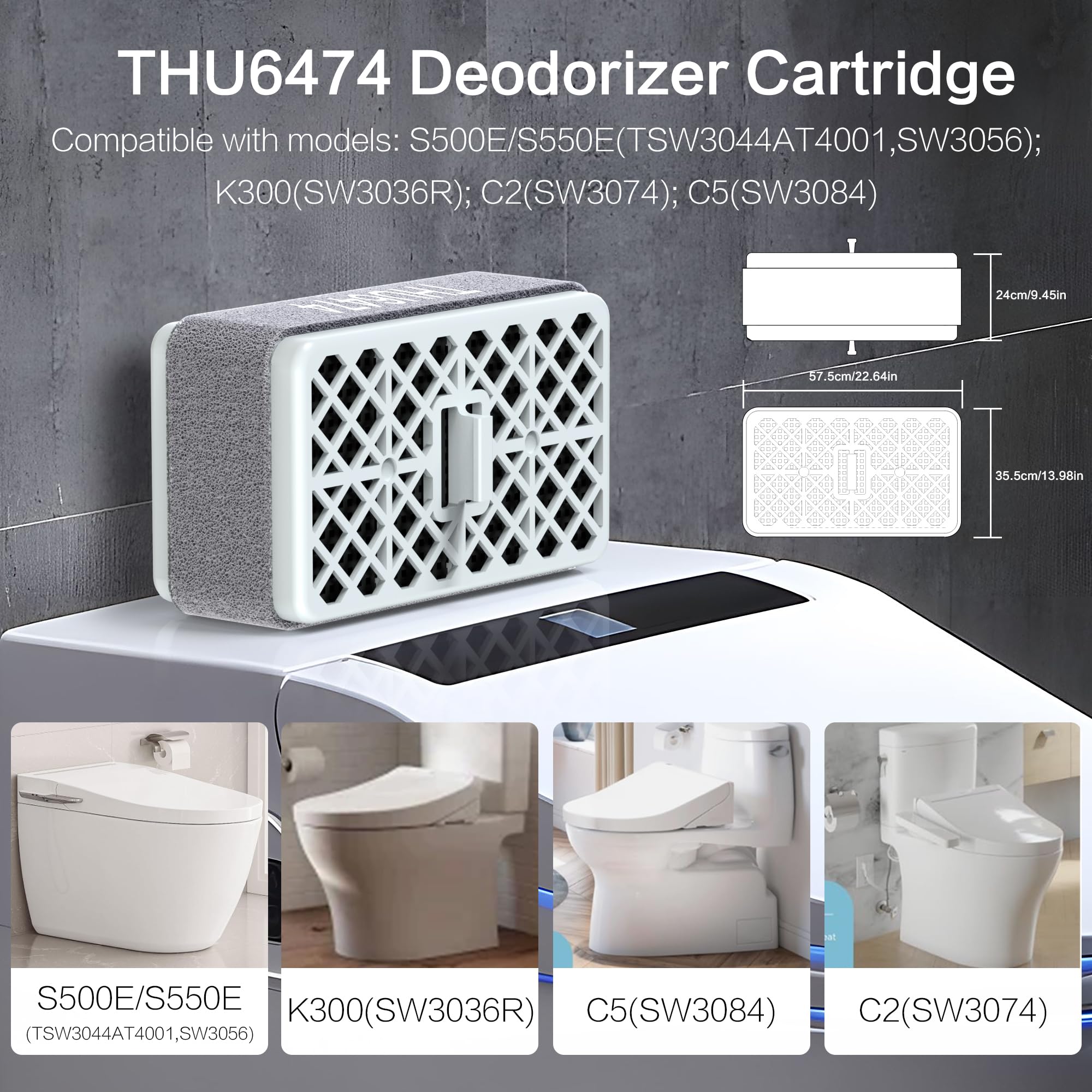 THU6474 Deodorizer Cartridge, TOTO-Washlet Deodorizer Filter Replace THU6072 Compatible with S500E S550E K300 C2 C5-2Packs