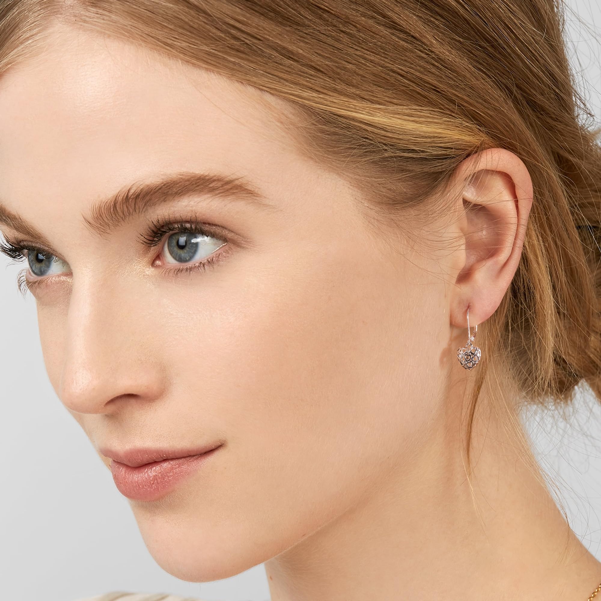 LANCHARMED 925 Sterling Silver Heart Dangle Drop Earrings for Women Girls, Trendy French Style Silver Leverback Earrings, Hypoallergenic Jewelry Gift