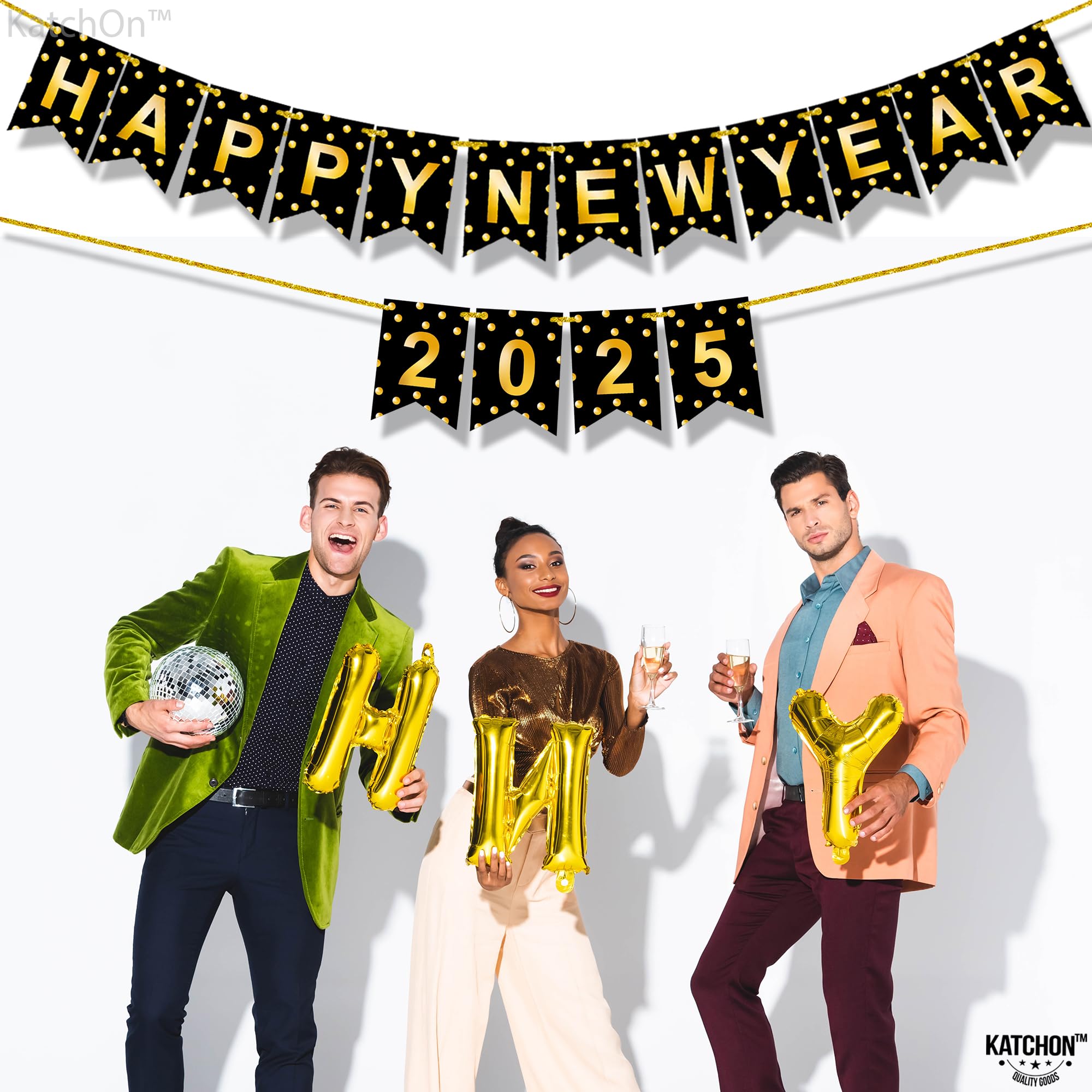 KatchOn, Happy New Year Banner 2025 - No DIY, 10 Feet | Happy New Year Sign for New Years Eve Party Supplies 2025 | New Years Eve Decorations | Happy New Year Decorations 2025 | NYE Decorations 2025